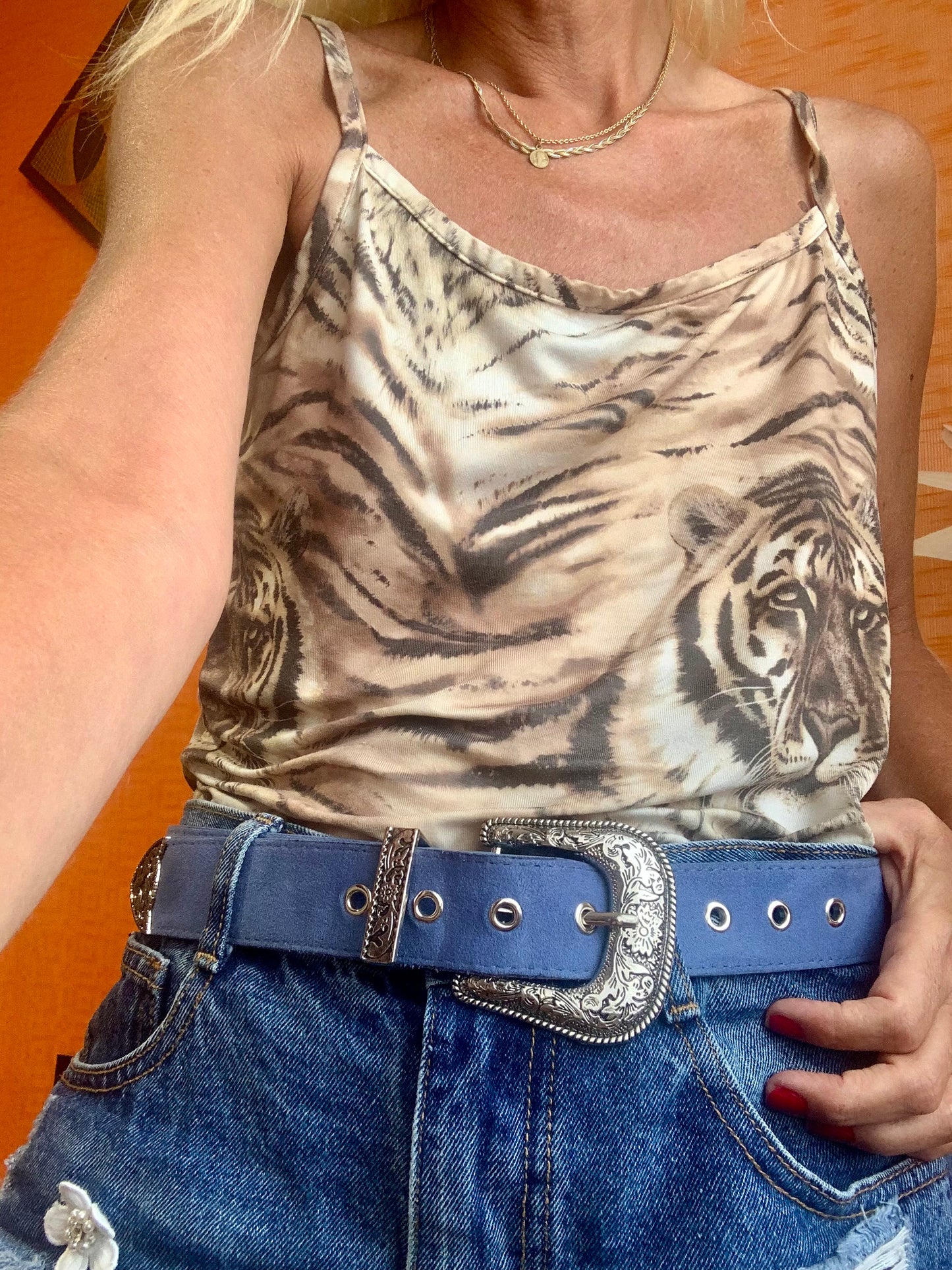 Ceinture Daim bleu indigo Western Cowboy Facon Vintage