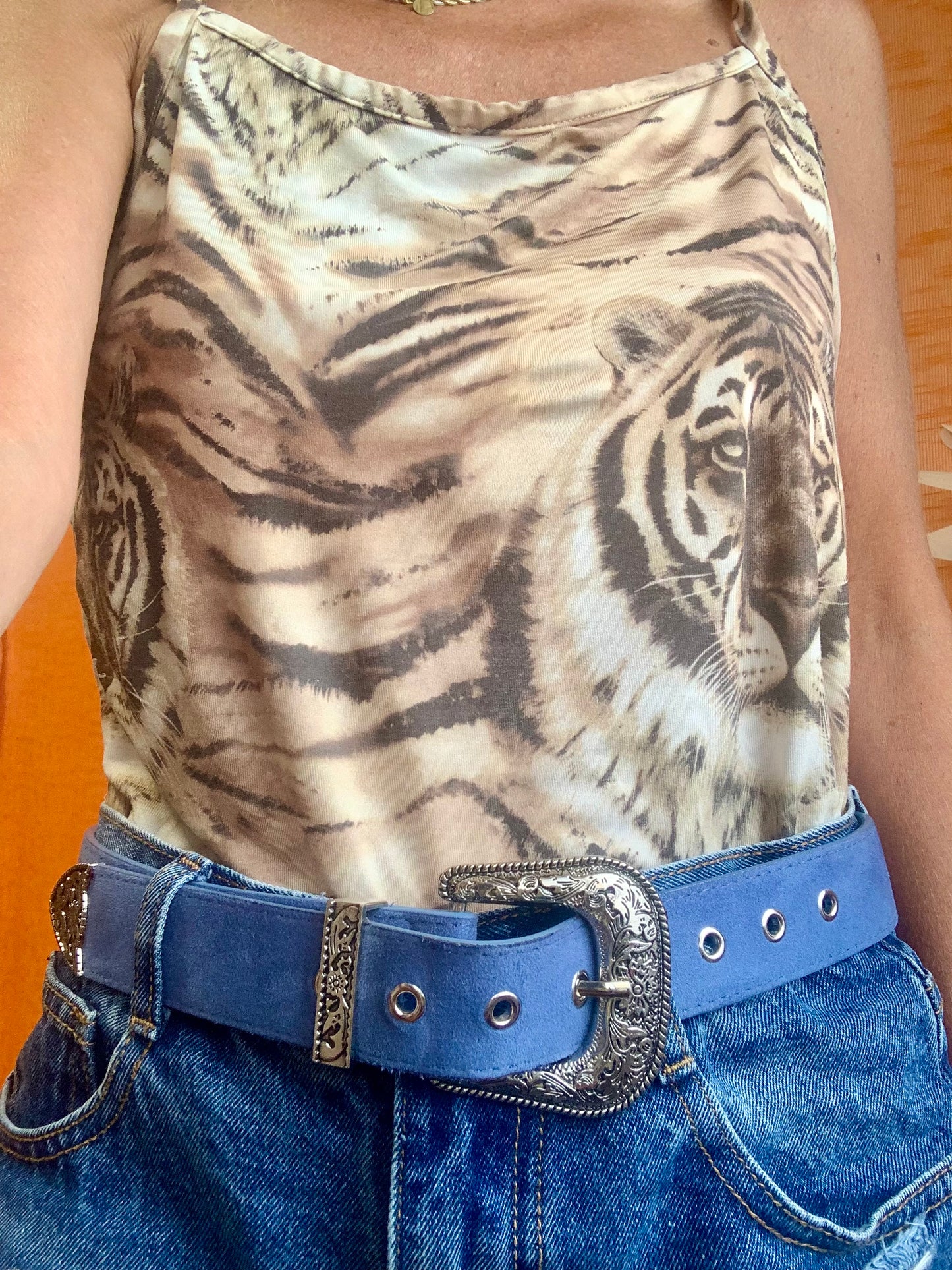 Ceinture Daim bleu indigo Western Cowboy Facon Vintage