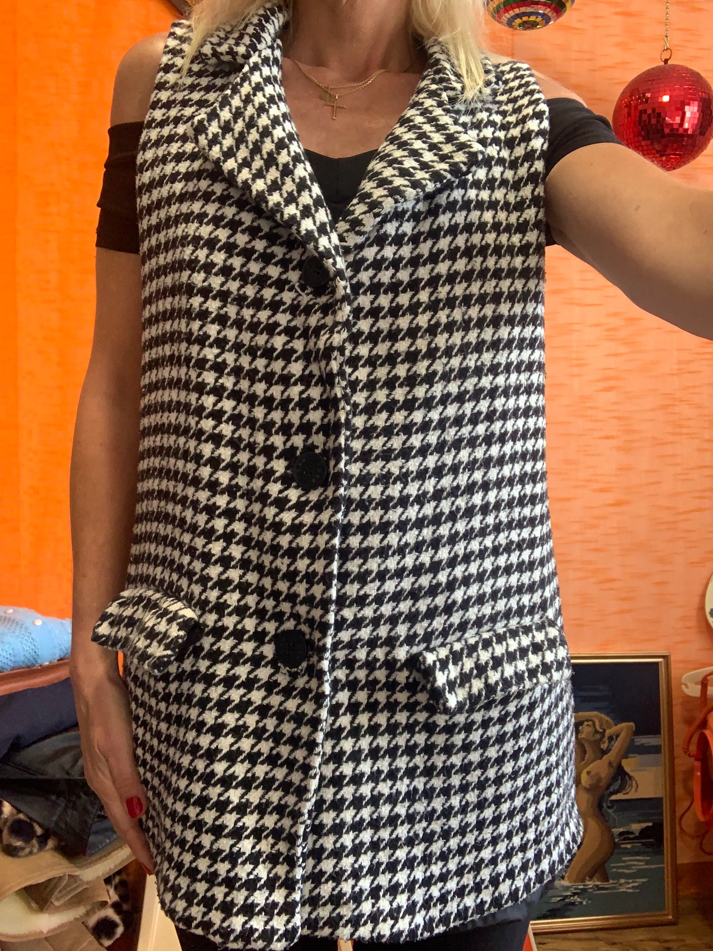 Veste sans manche à carreaux pieds de poule 1990 Italy
