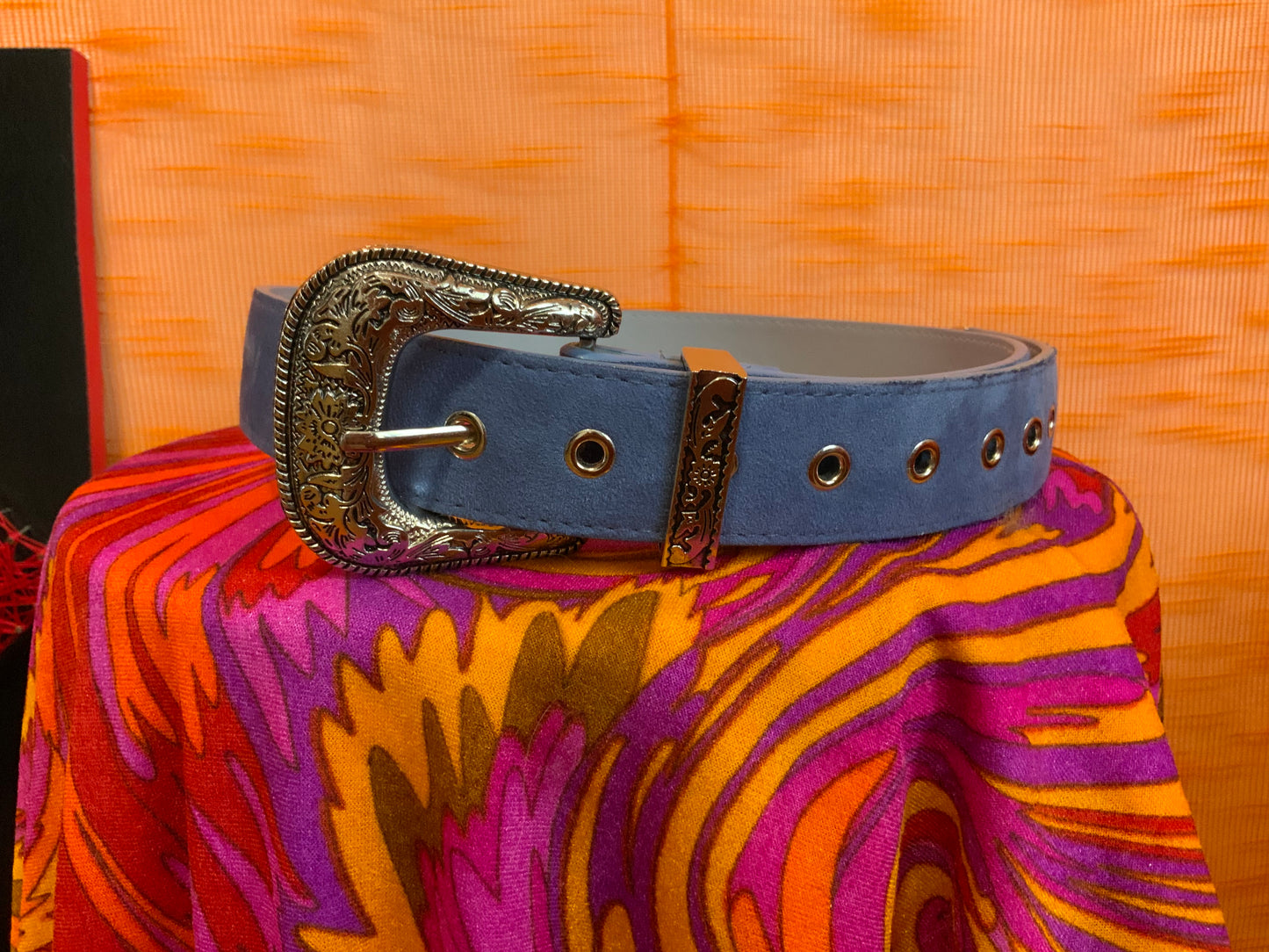 Ceinture Daim bleu indigo Western Cowboy Facon Vintage