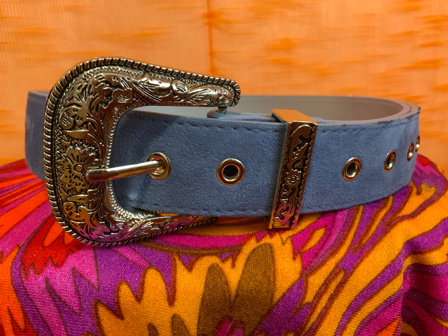 Ceinture Daim bleu indigo Western Cowboy Facon Vintage