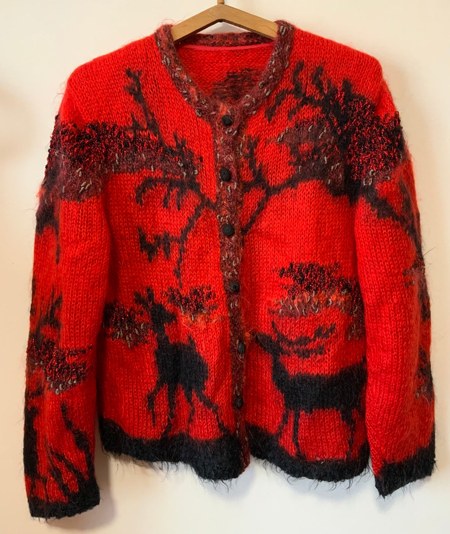 Superbe Gilet tricoté main Angora Mohair Vintage