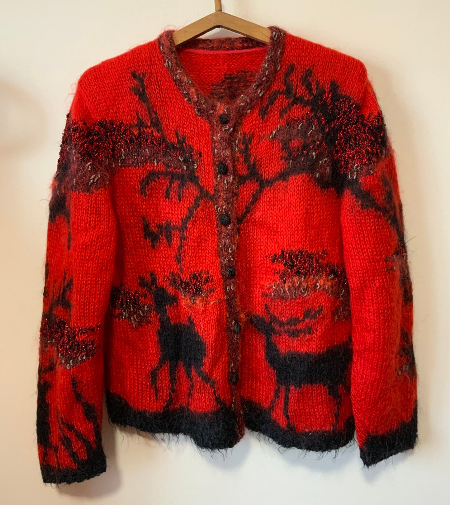 Superbe Gilet tricoté main Angora Mohair Vintage