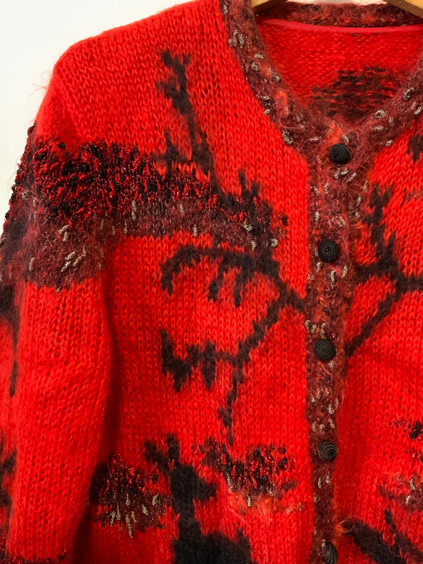 Superbe Gilet tricoté main Angora Mohair Vintage