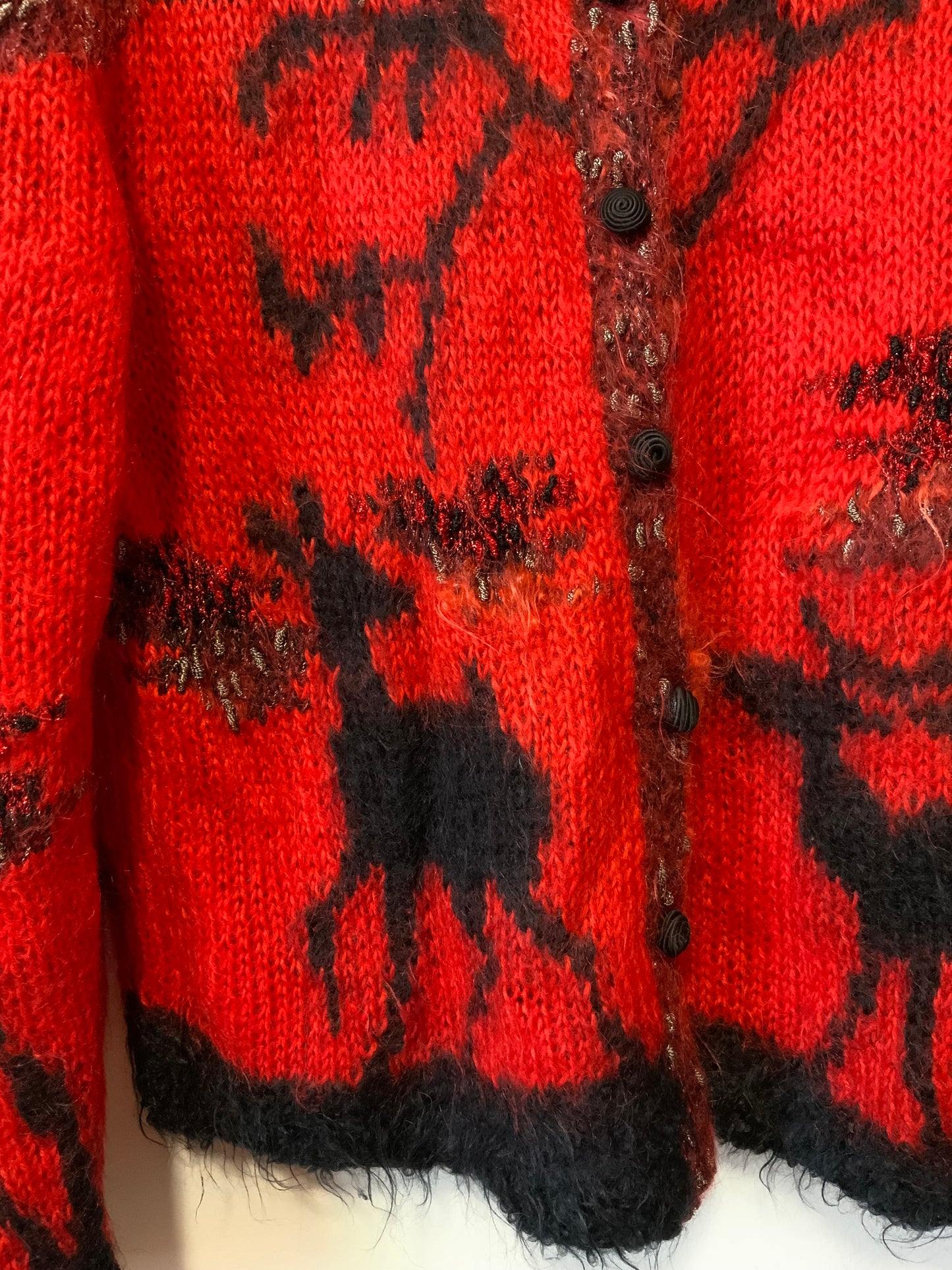 Superbe Gilet tricoté main Angora Mohair Vintage