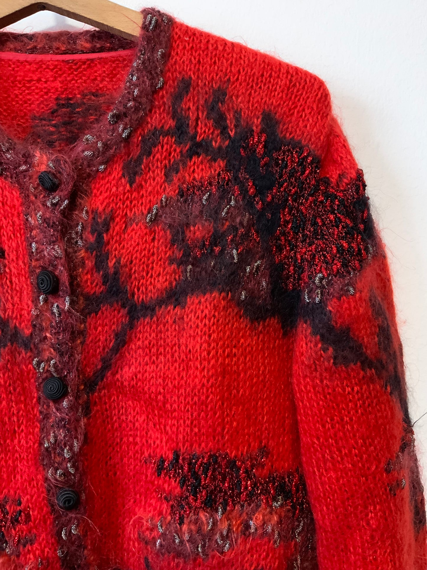 Superbe Gilet tricoté main Angora Mohair Vintage