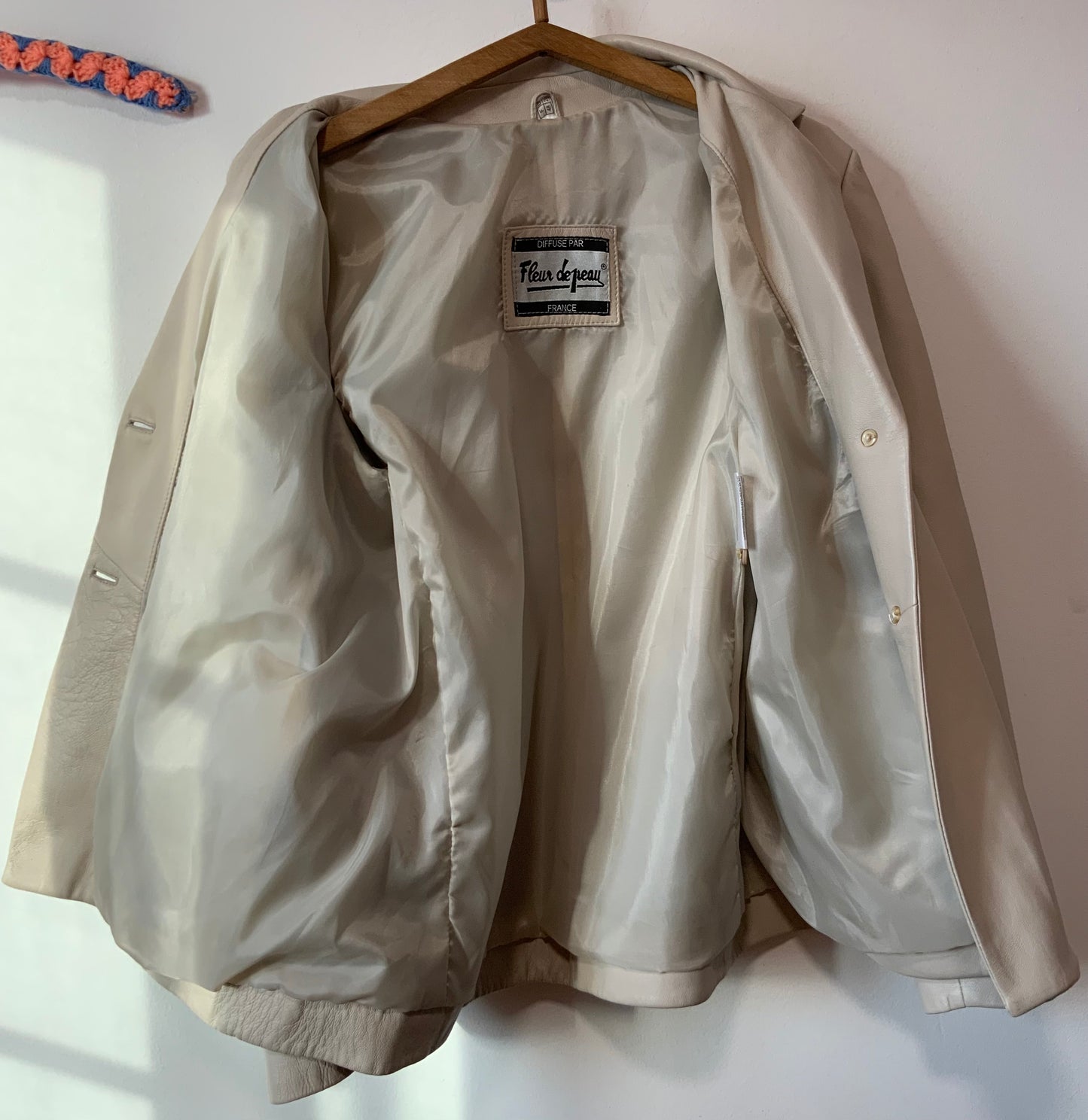 Veste crème Cuir haute qualité pleine fleurs pigmentées Vintage France 1990