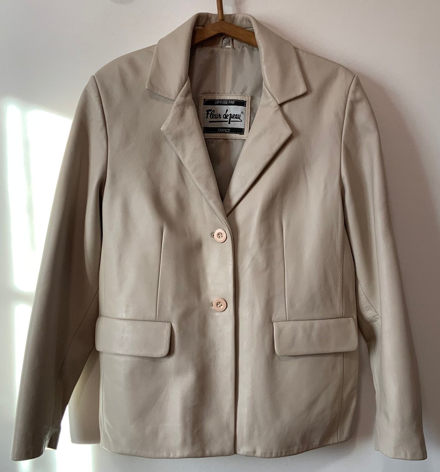 Veste crème Cuir haute qualité pleine fleurs pigmentées Vintage France 1990
