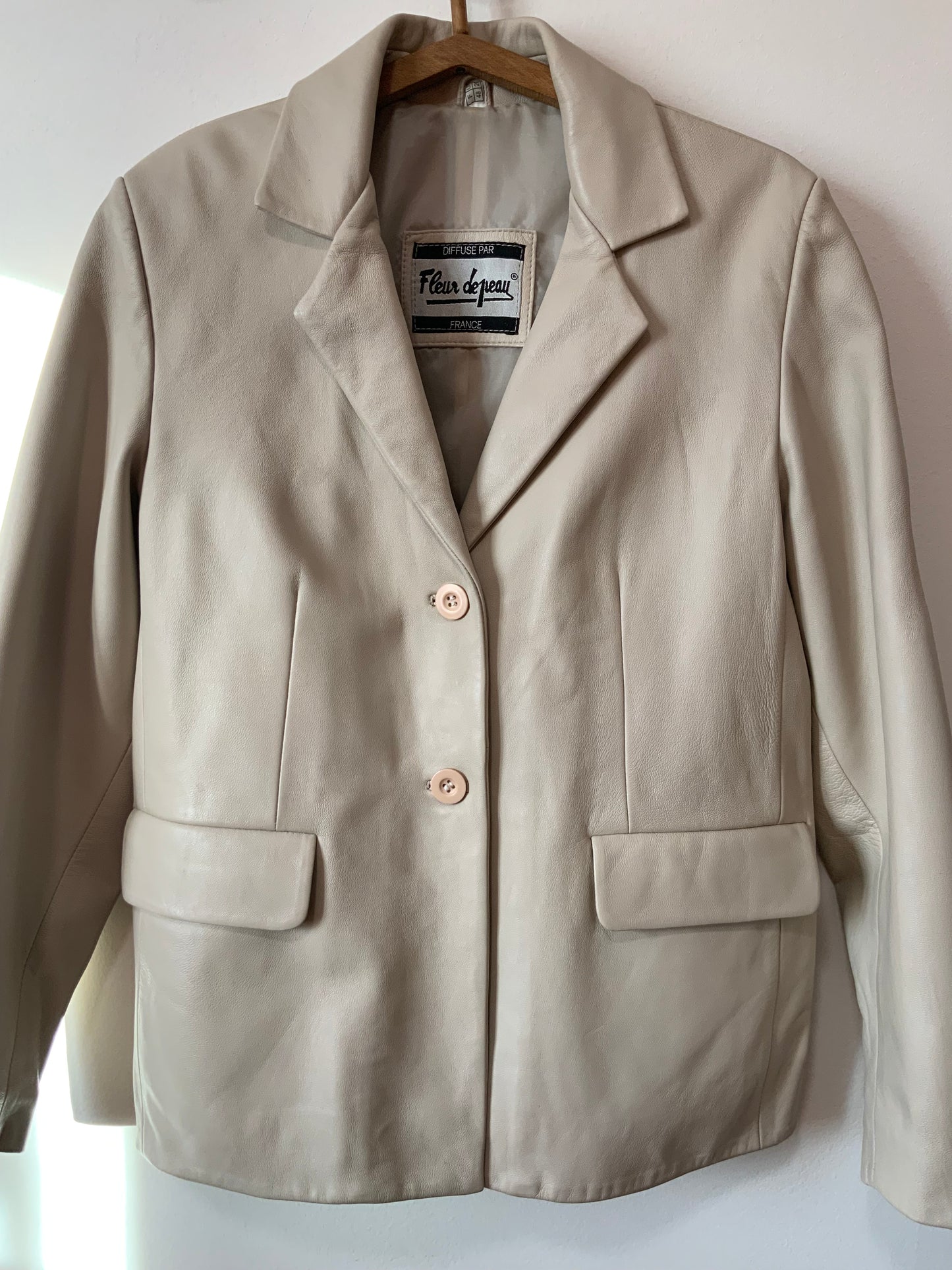 Veste crème Cuir haute qualité pleine fleurs pigmentées Vintage France 1990