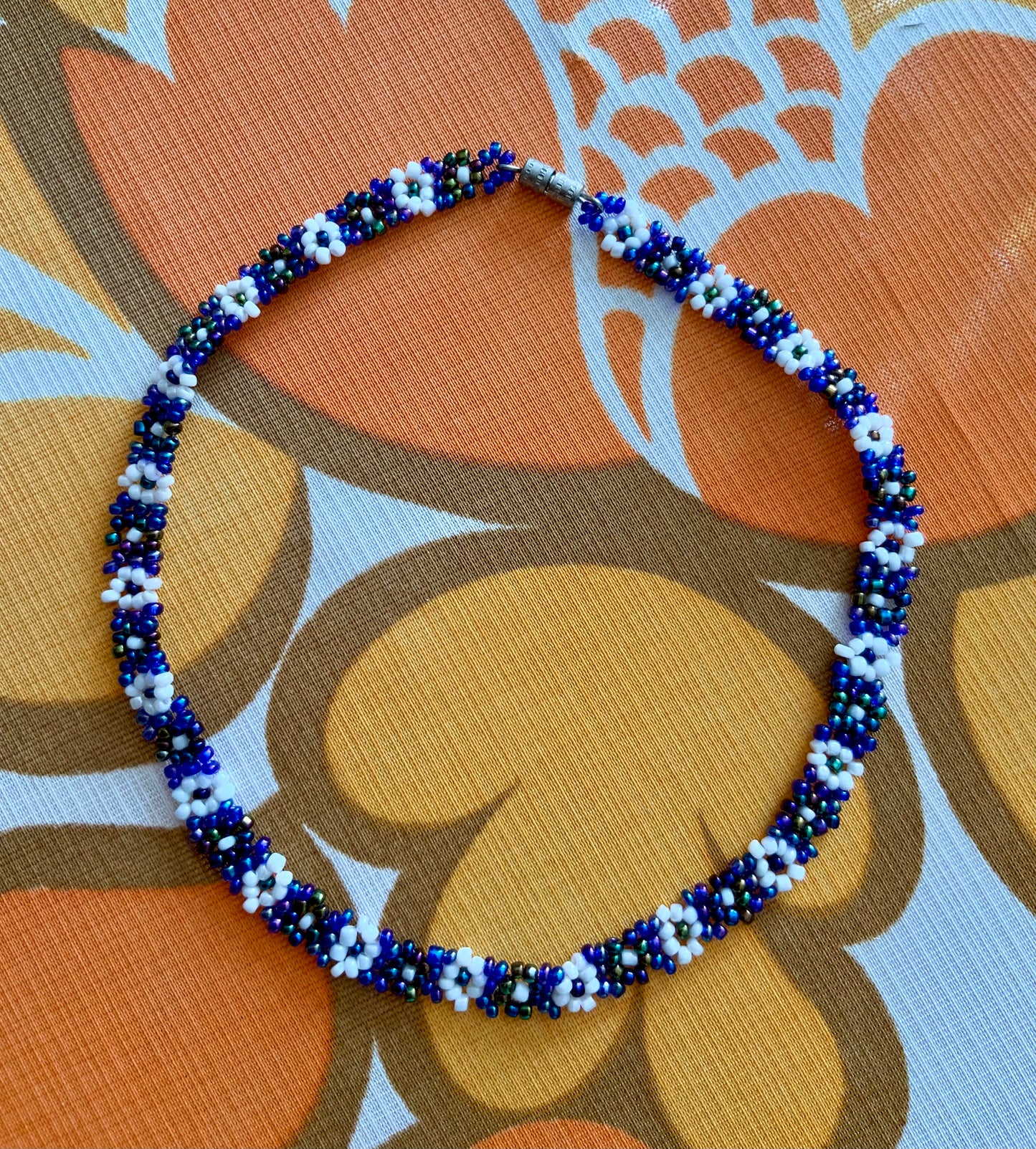 Collier ras du cou À fleurs perles Vintage Hippy 1970