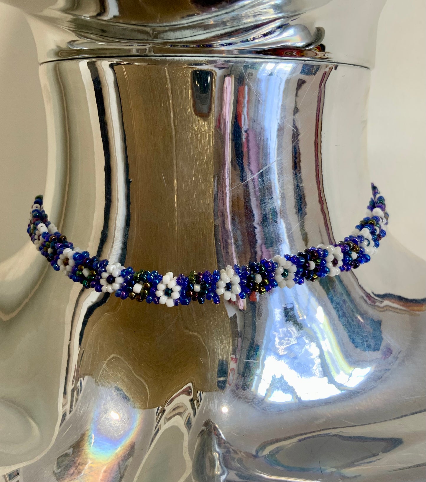 Collier ras du cou À fleurs perles Vintage Hippy 1970