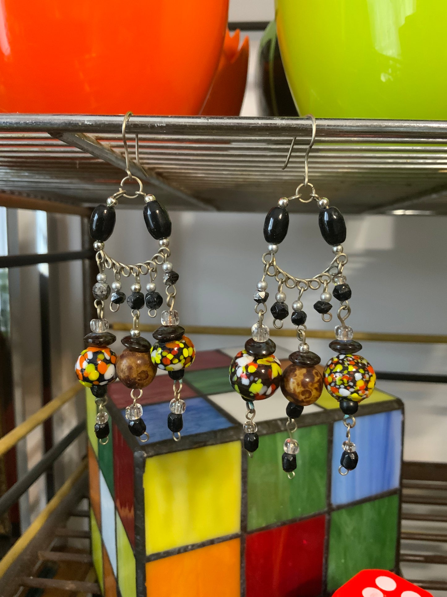 Boucles d’oreilles perles de verre peintes Vintage Bohème