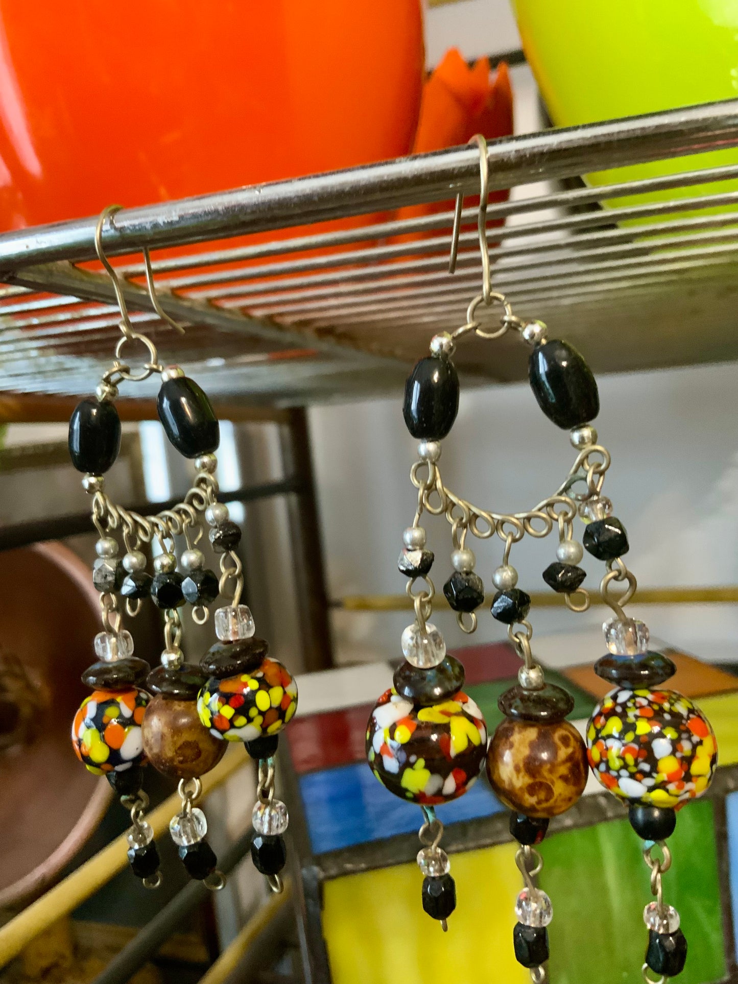 Boucles d’oreilles perles de verre peintes Vintage Bohème