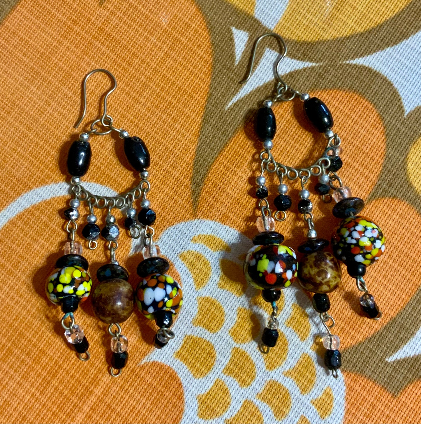Boucles d’oreilles perles de verre peintes Vintage Bohème