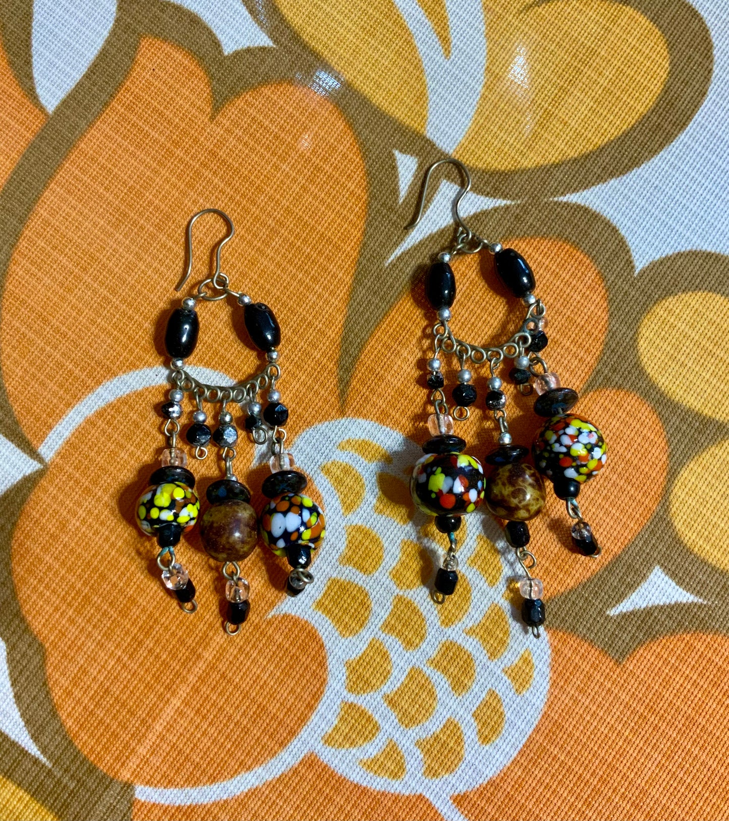 Boucles d’oreilles perles de verre peintes Vintage Bohème