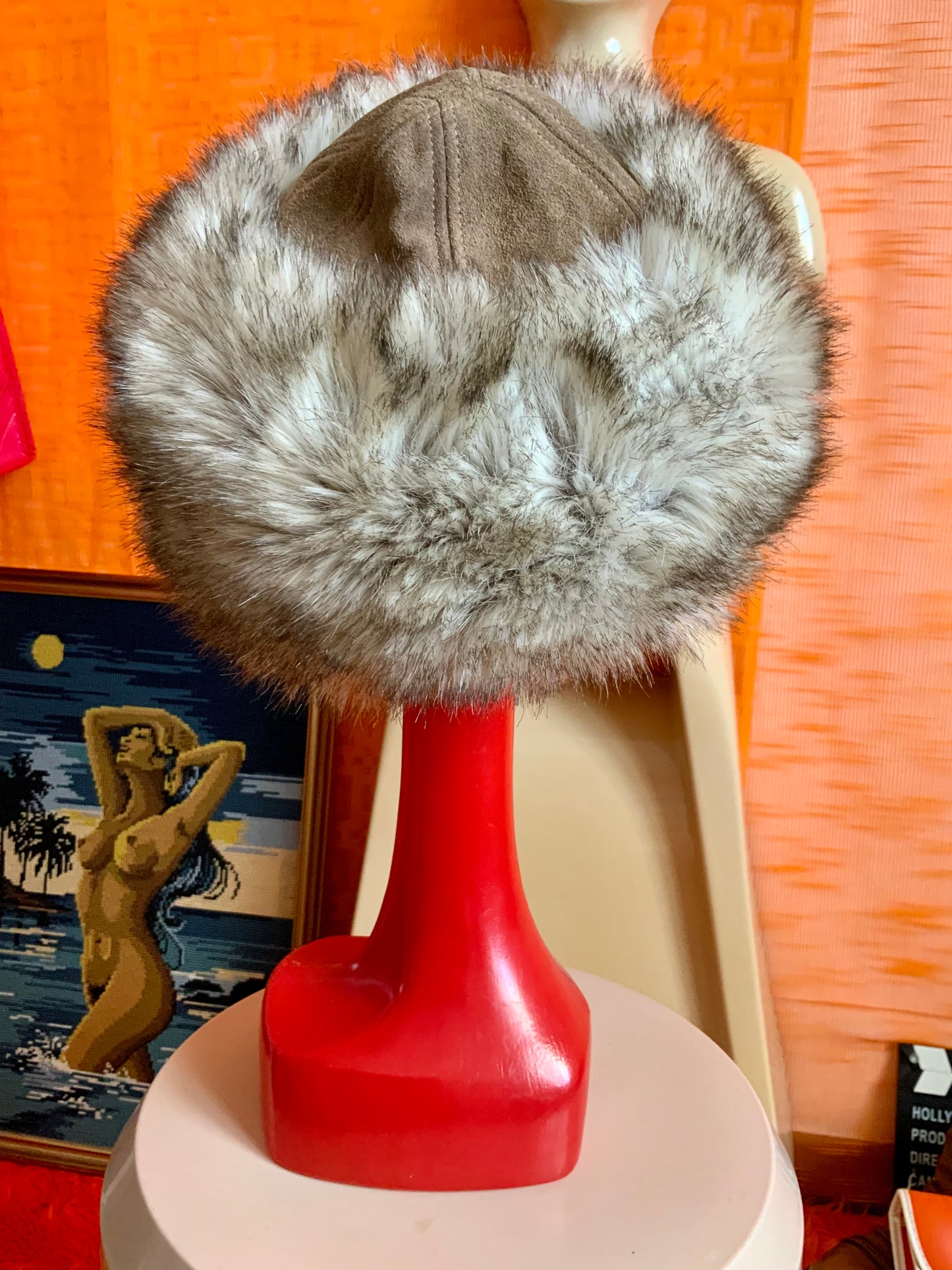 Véritable Toque Vintage 1990 daim et fausse fourrure Élégance