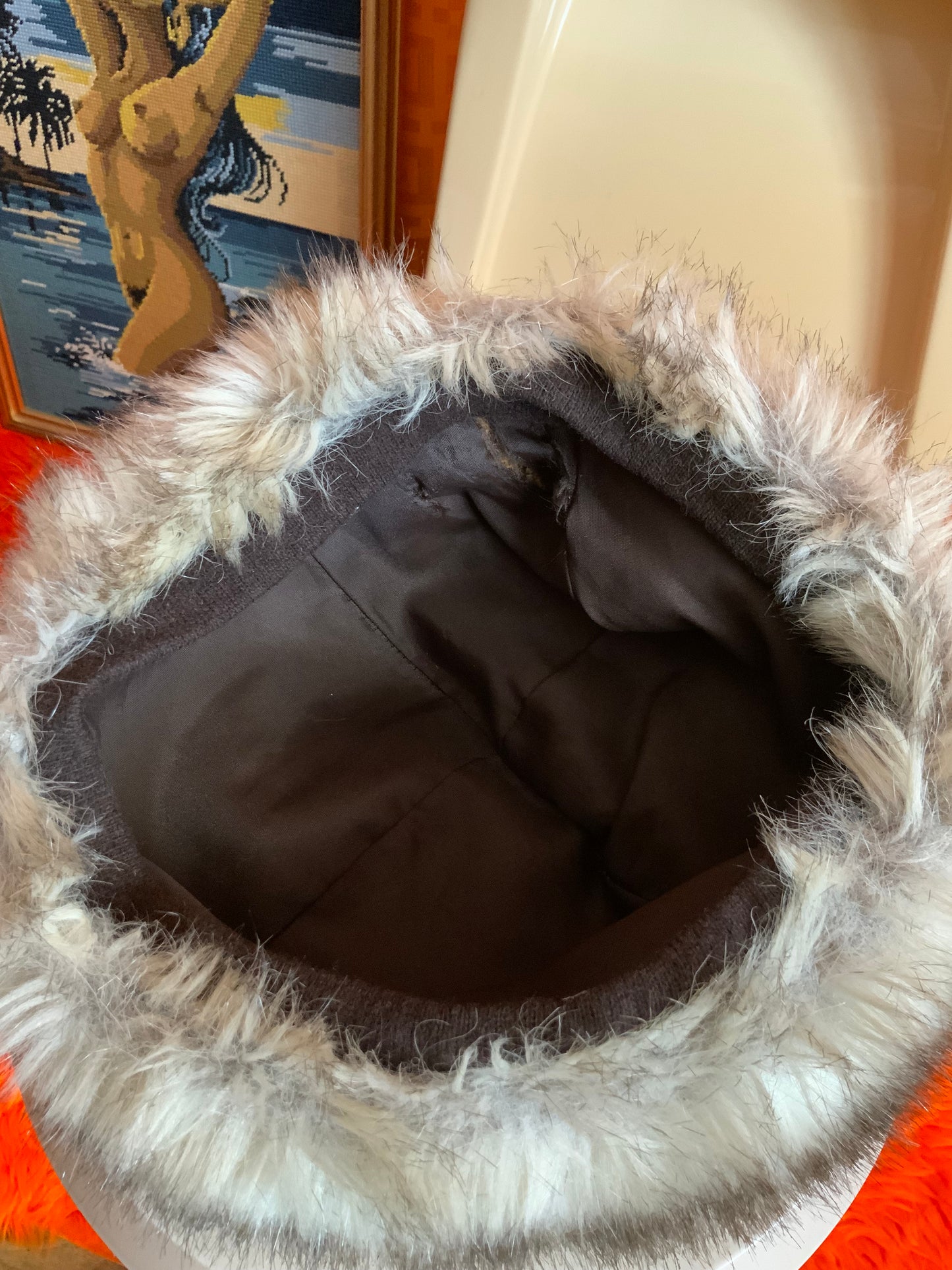 Véritable Toque Vintage 1990 daim et fausse fourrure Élégance