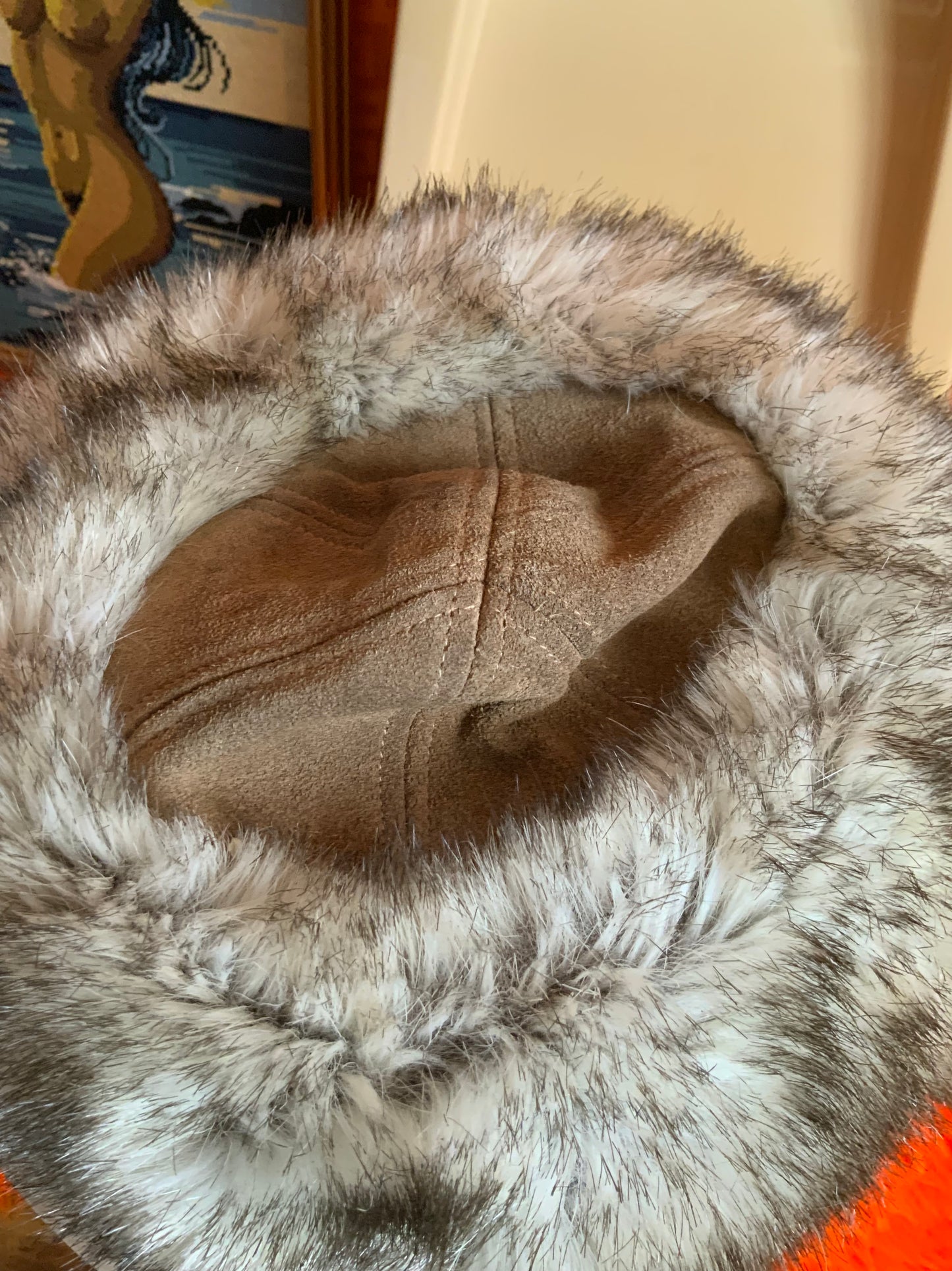 Véritable Toque Vintage 1990 daim et fausse fourrure Élégance