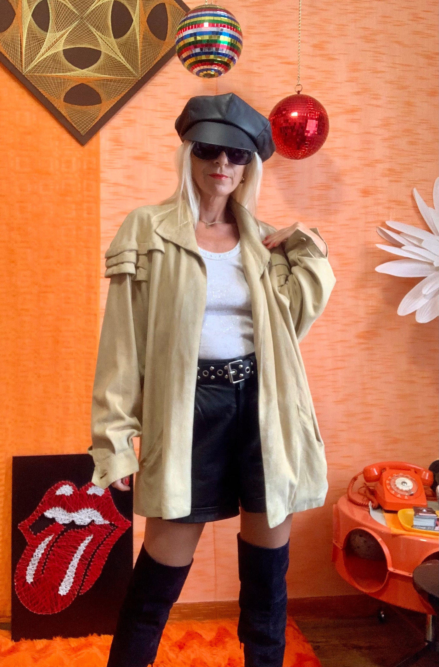 Veste Longue Daim Beige Élégance Vintage 1980 Pure Forme