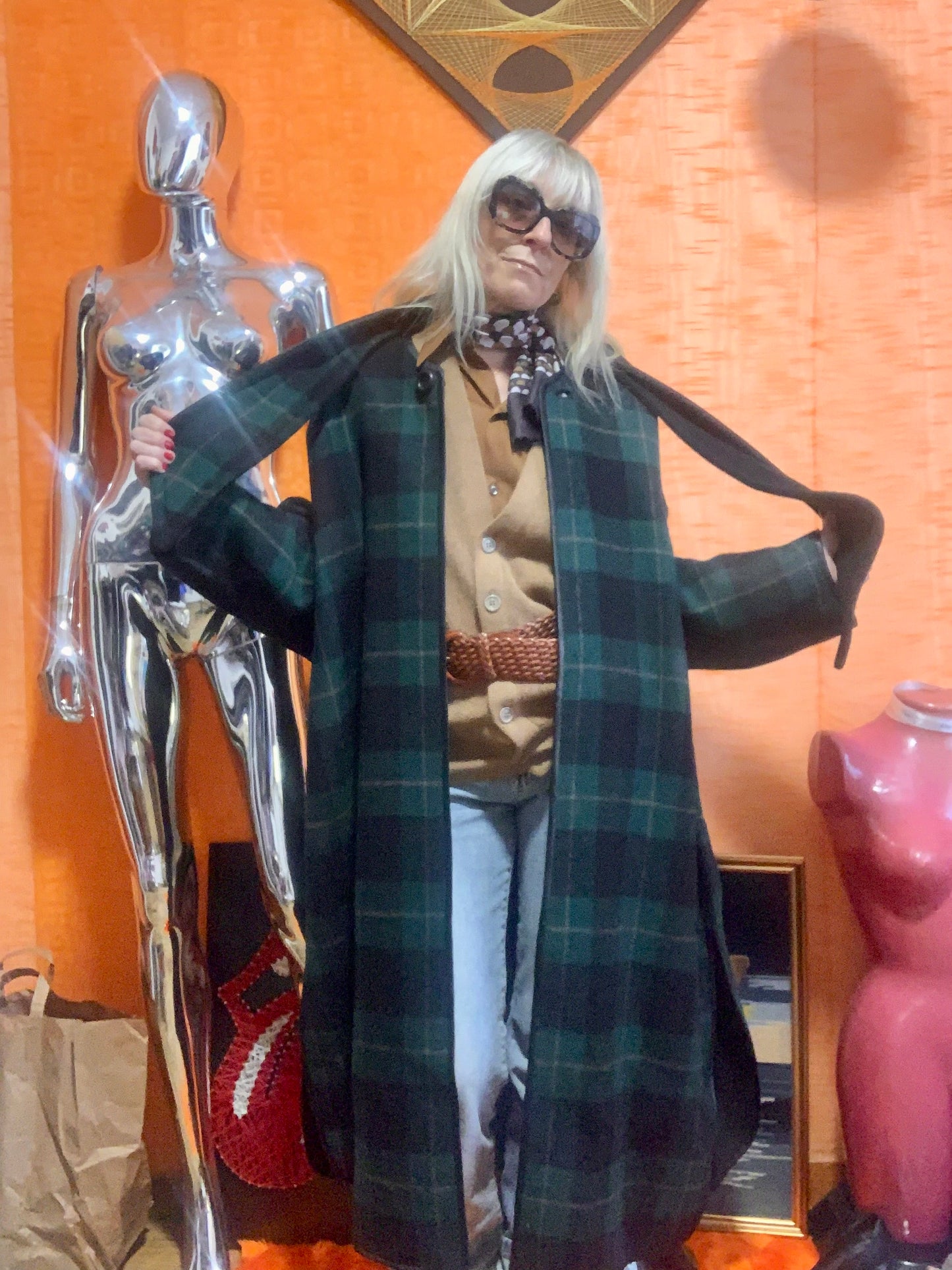 Manteau Reversible Ecossais Création Vintage Fait Main