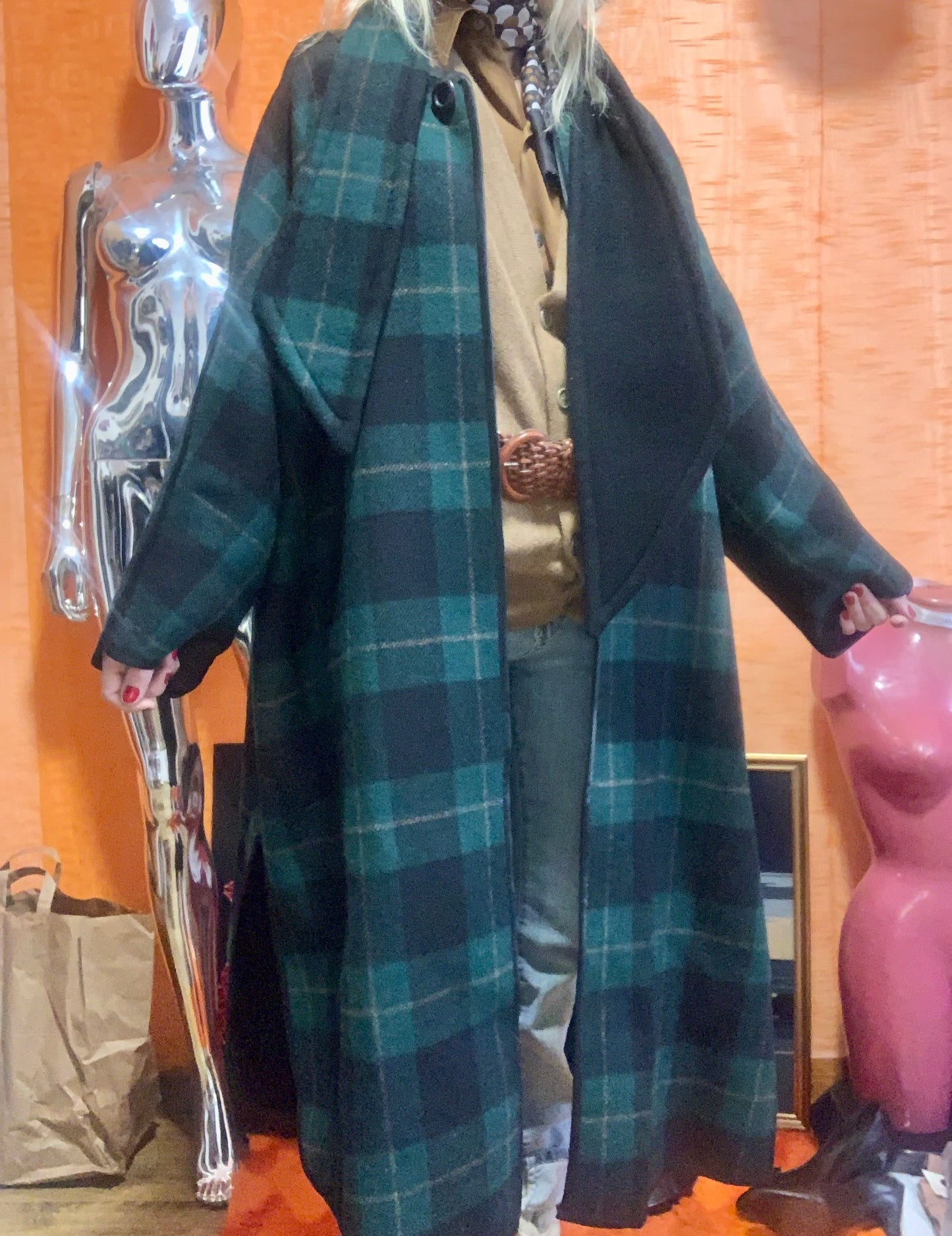 Manteau Reversible Ecossais Création Vintage Fait Main