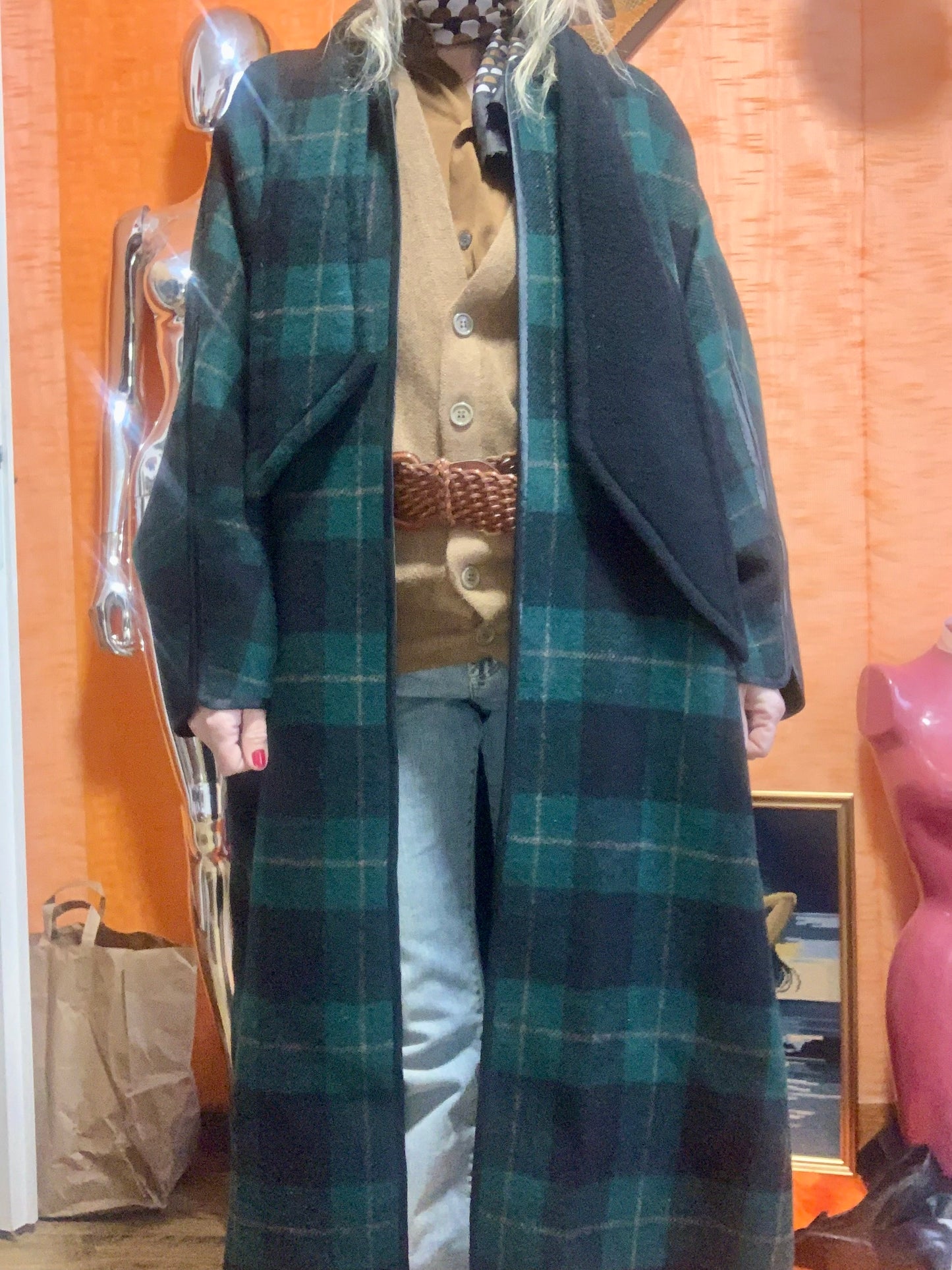 Manteau Reversible Ecossais Création Vintage Fait Main