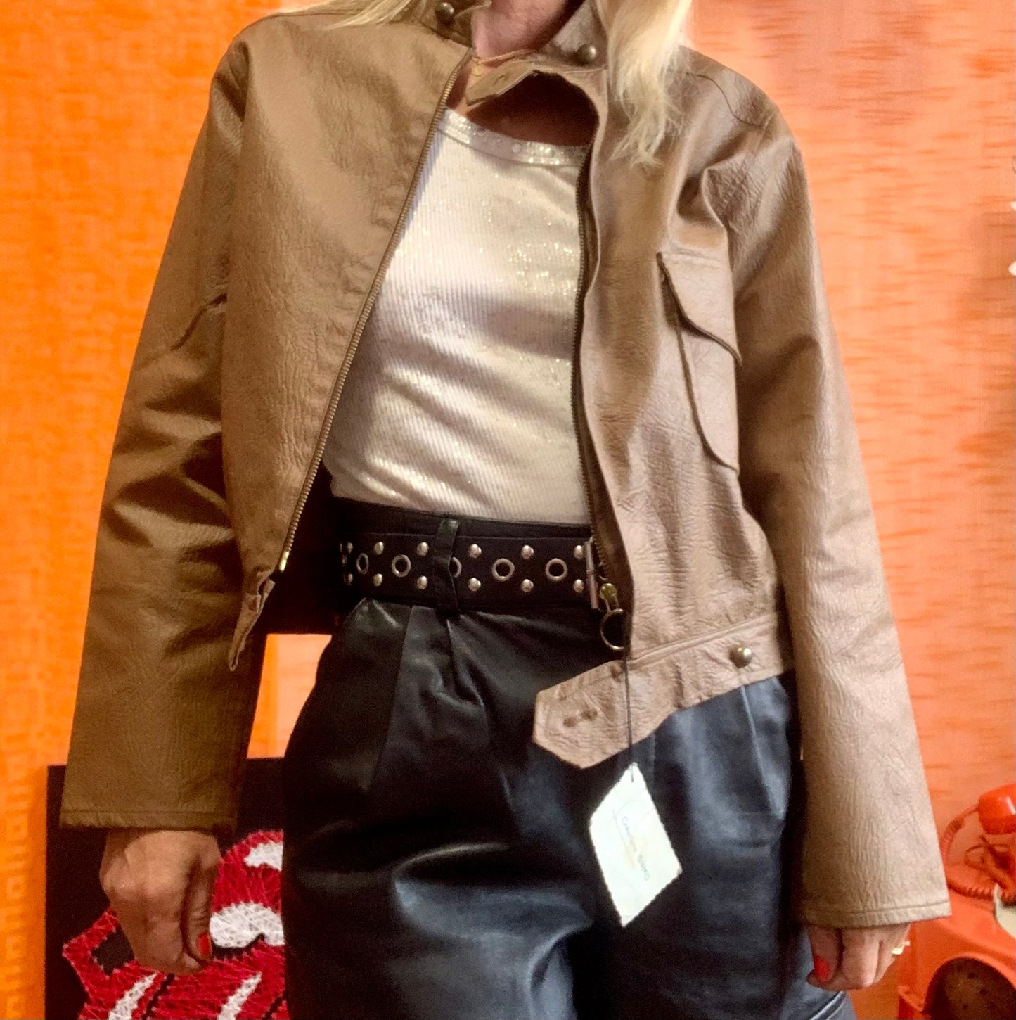 Veste Simili cuir Beige Vintage Deadstock France 1970