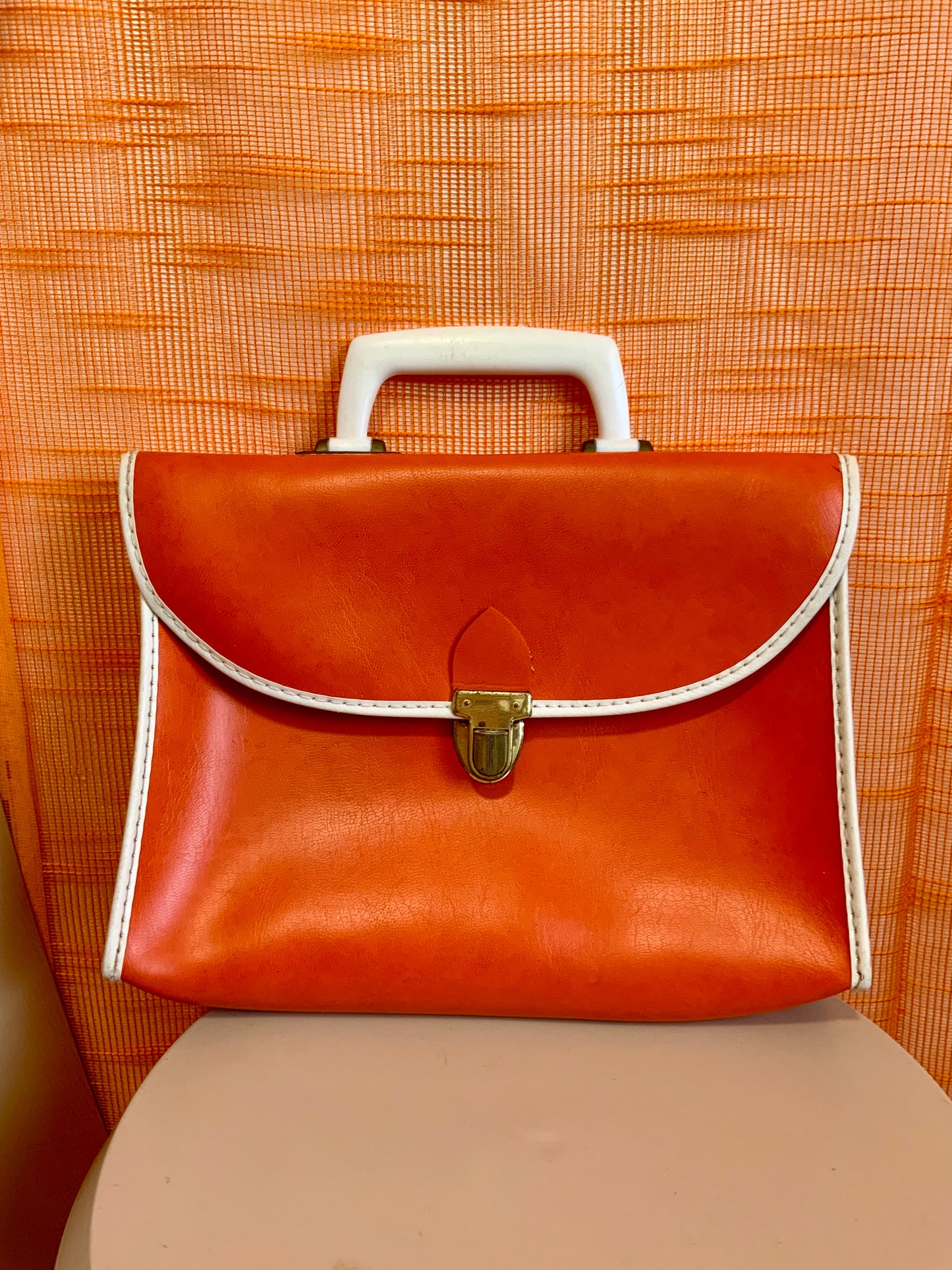 Superbe petit cartable sac à main sacoche Orange Un pur vintage Seventies