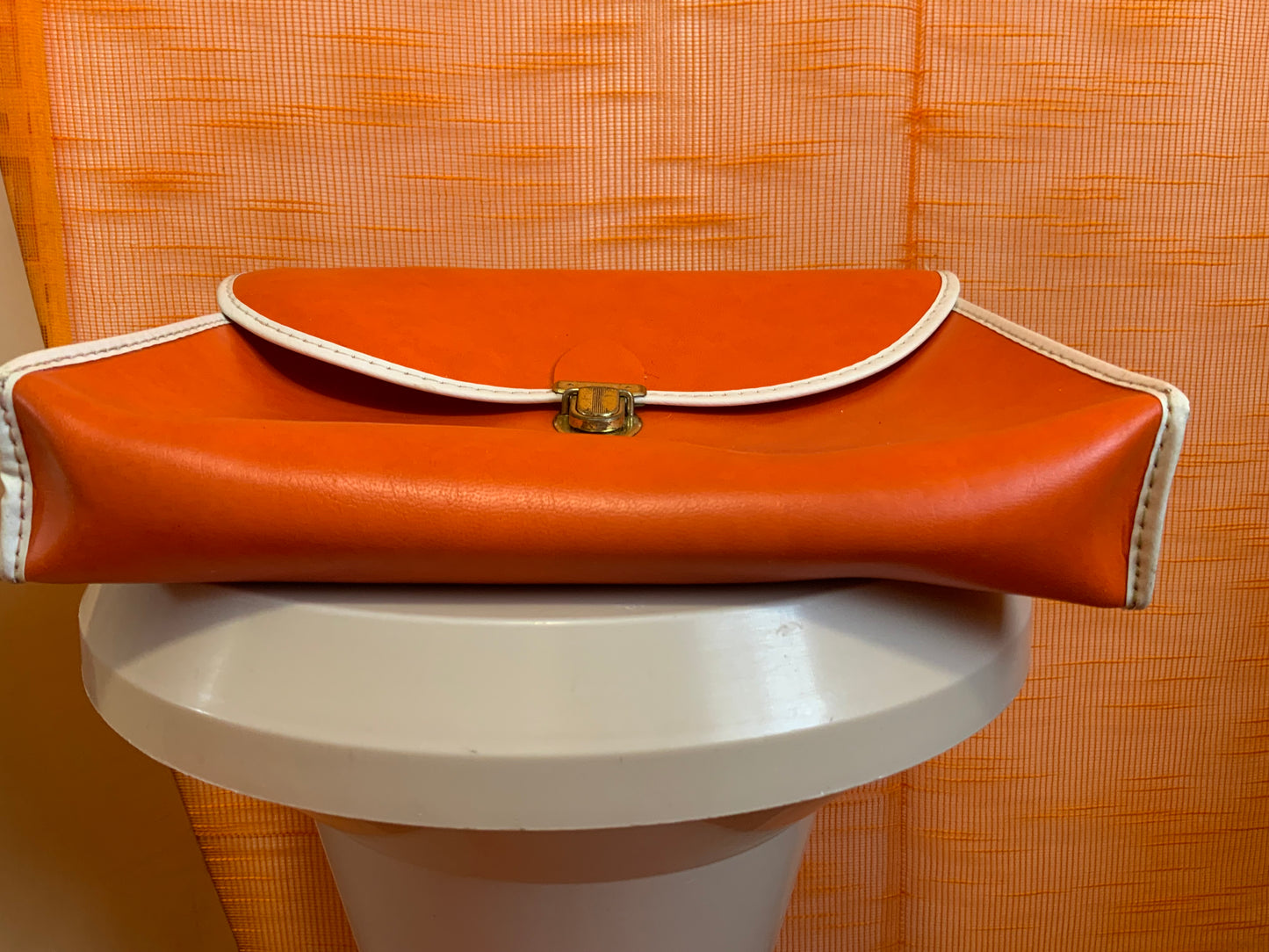 Superbe petit cartable sac à main sacoche Orange Un pur vintage Seventies