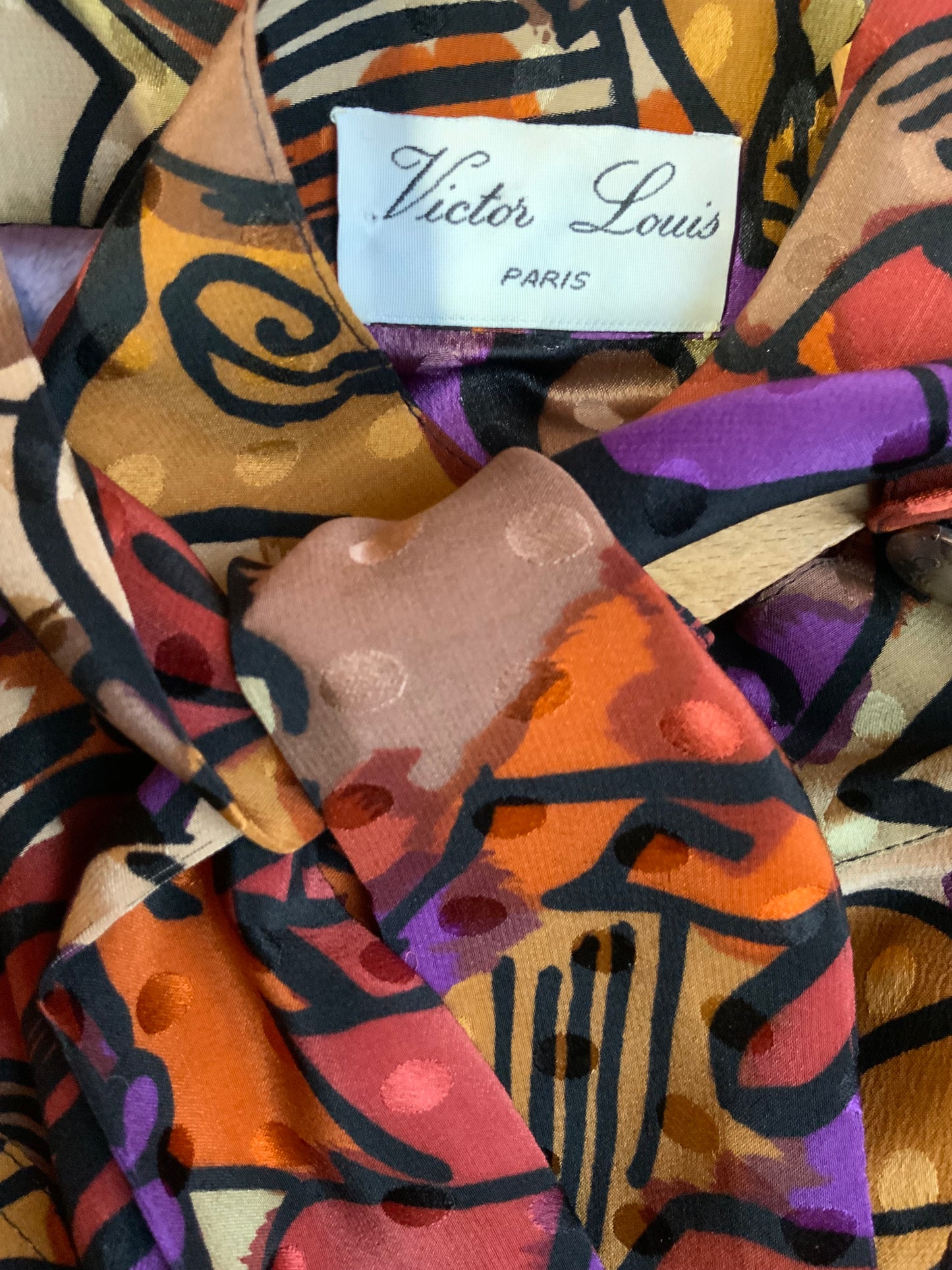 Blouse Col Lavallière Pure Soie A Motifs Vintage 1970 France