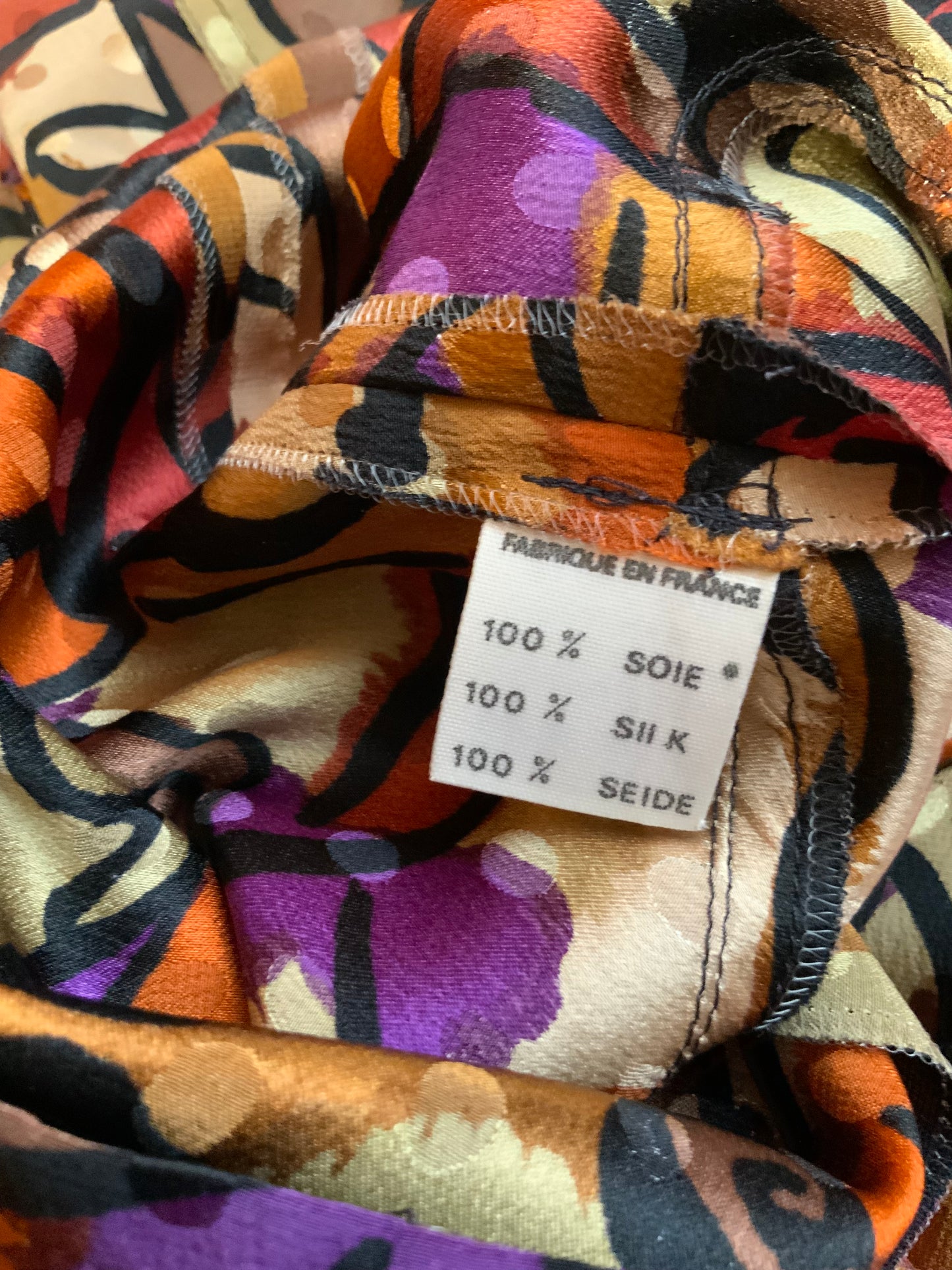 Blouse Col Lavallière Pure Soie A Motifs Vintage 1970 France