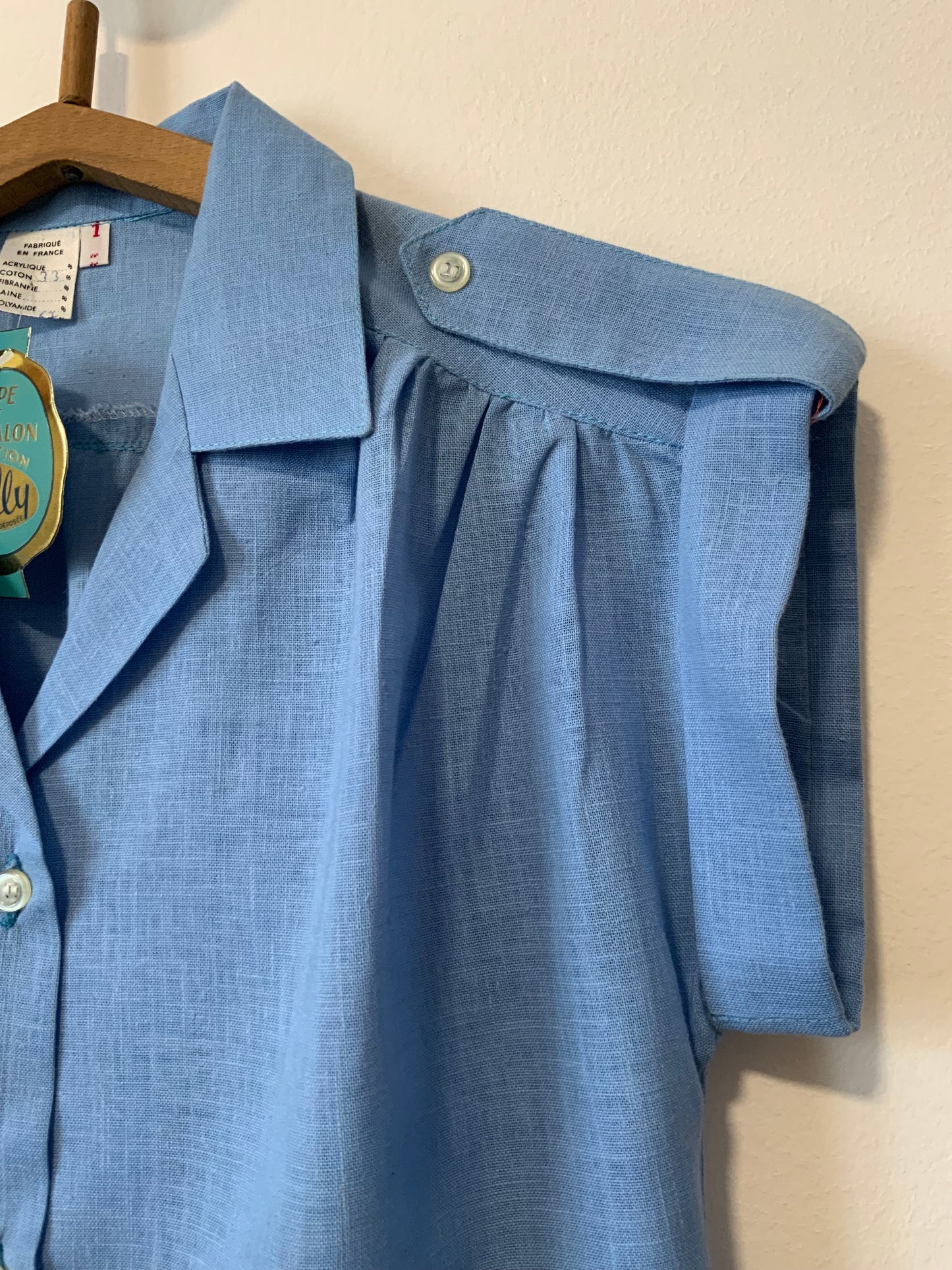 Chemise Vintage Deadstock 1970 Épaules plissées Chic France