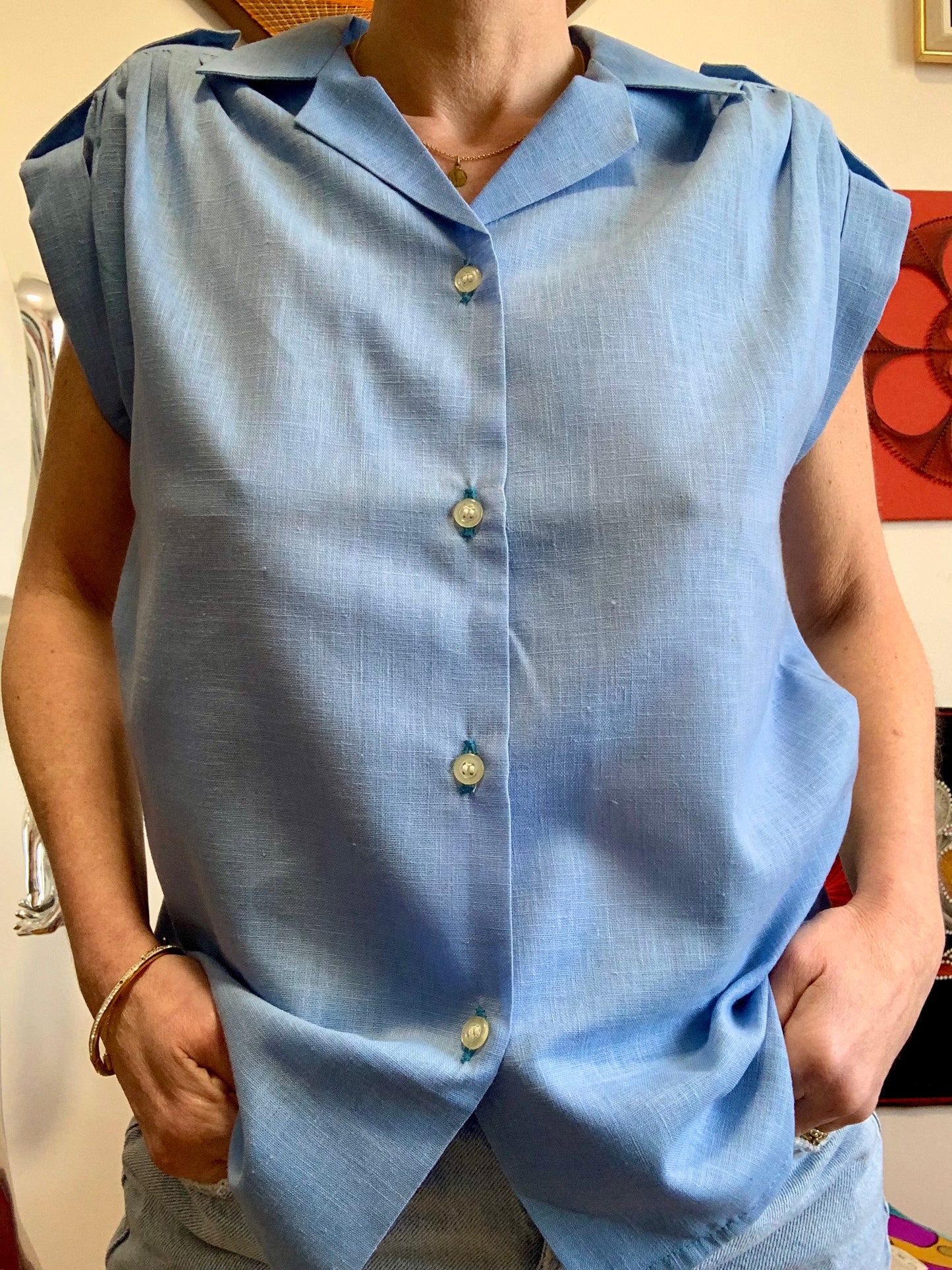 Chemise Vintage Deadstock 1970 Épaules plissées Chic France