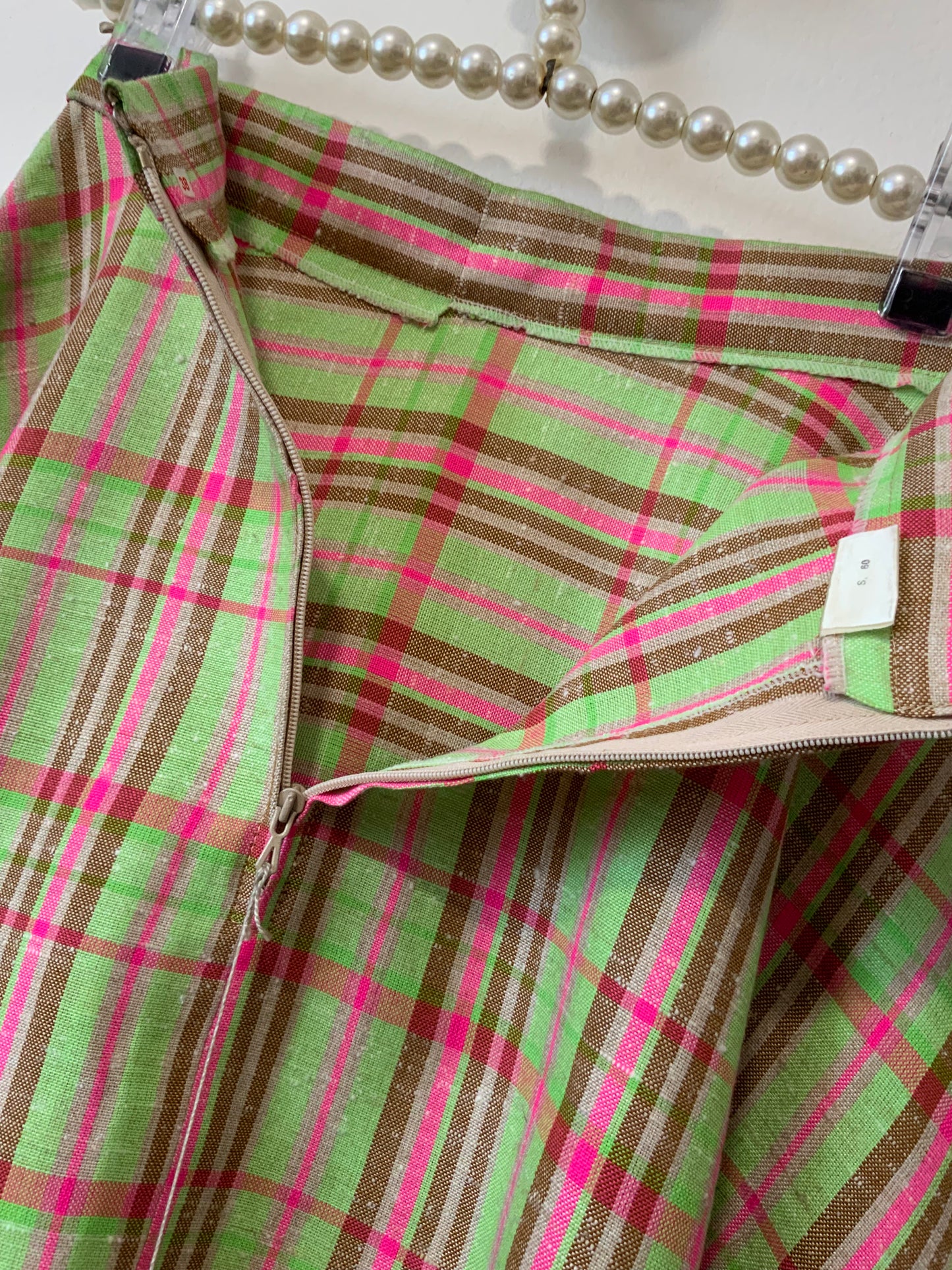 Jupe patineuse longue à carreaux Vintage Deadstock 1970 France élégance