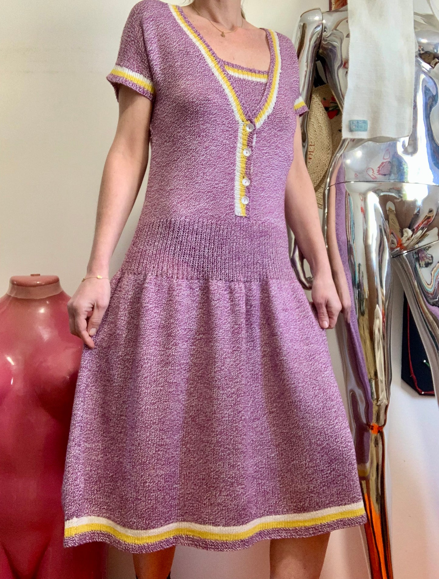 Robe tricotée Laine Faite main Confection France Vintage 1980