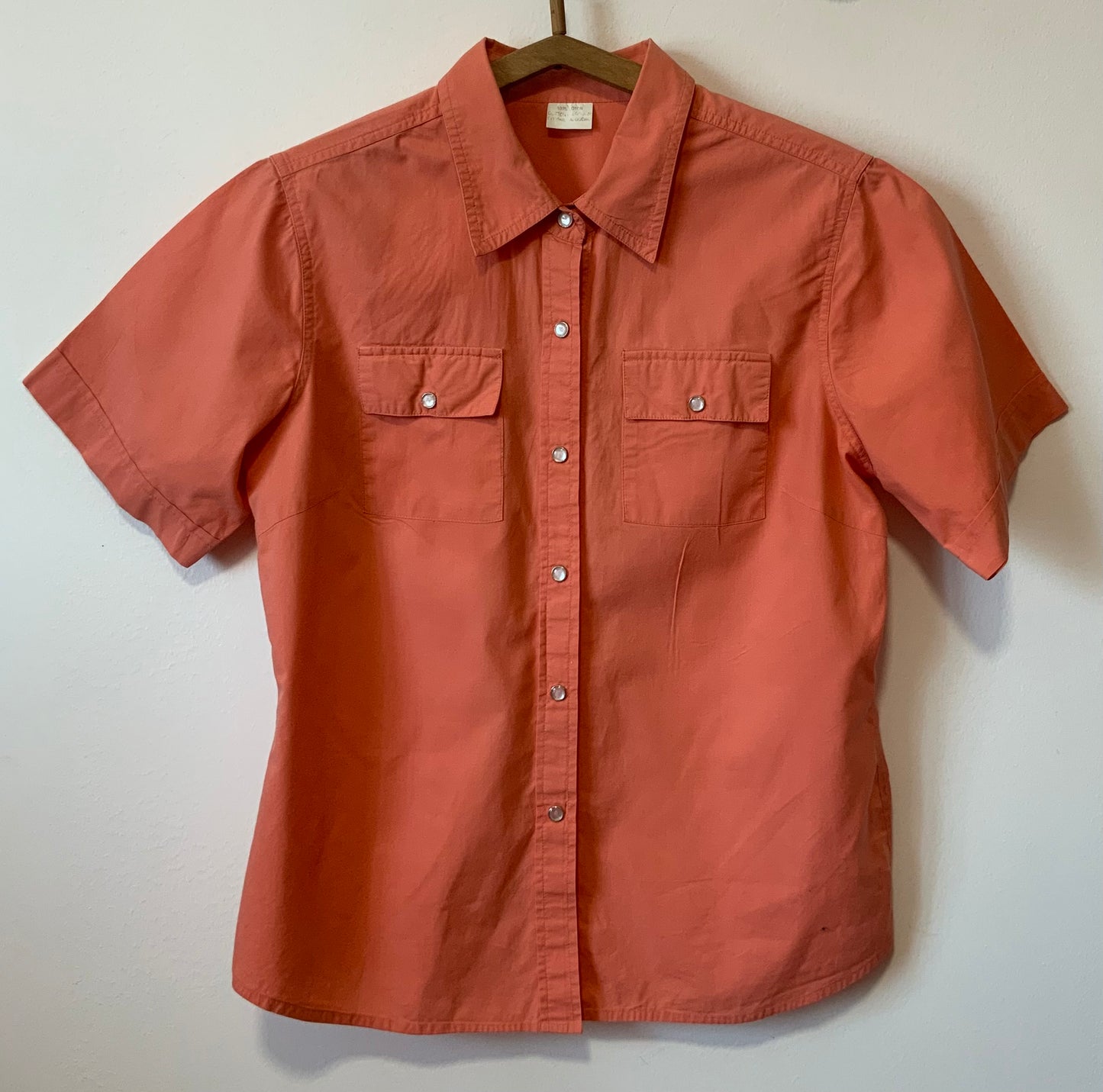 Chemise Vintage 1990 abricot 100% coton Pressions nacrées