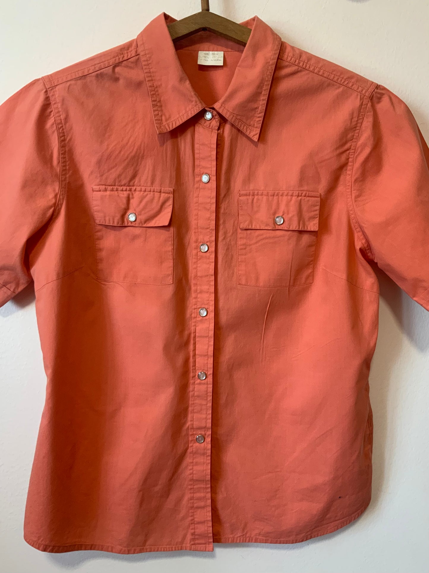 Chemise Vintage 1990 abricot 100% coton Pressions nacrées