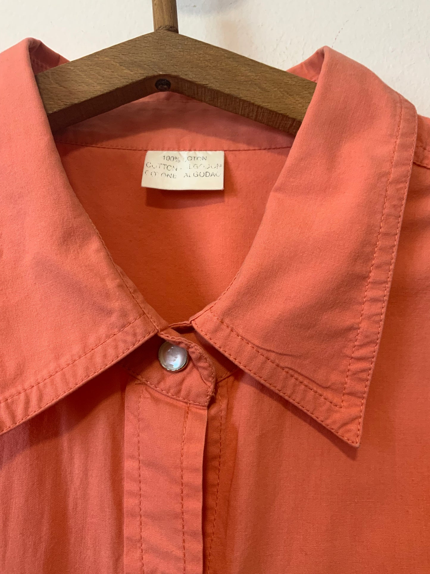 Chemise Vintage 1990 abricot 100% coton Pressions nacrées