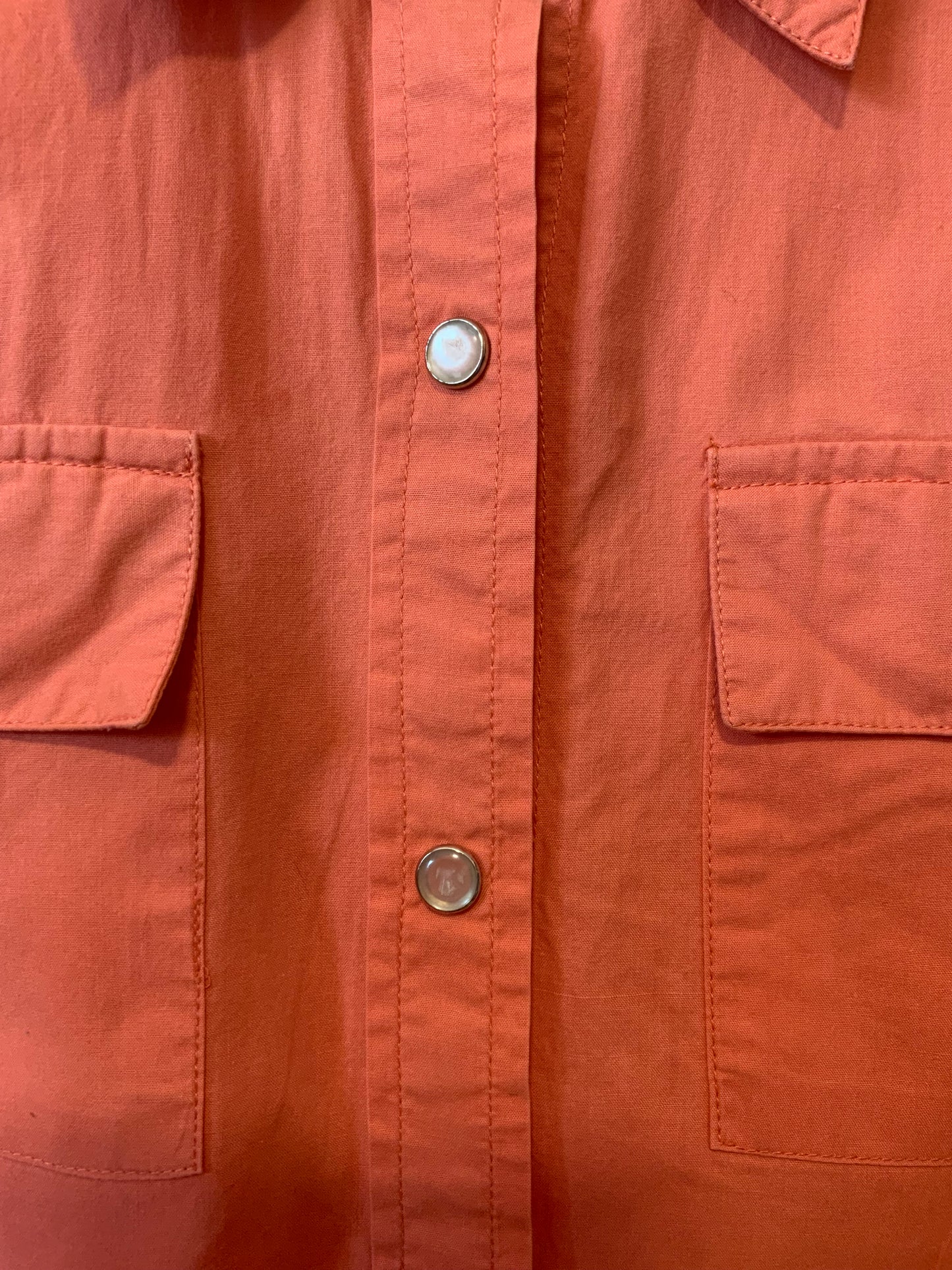 Chemise Vintage 1990 abricot 100% coton Pressions nacrées