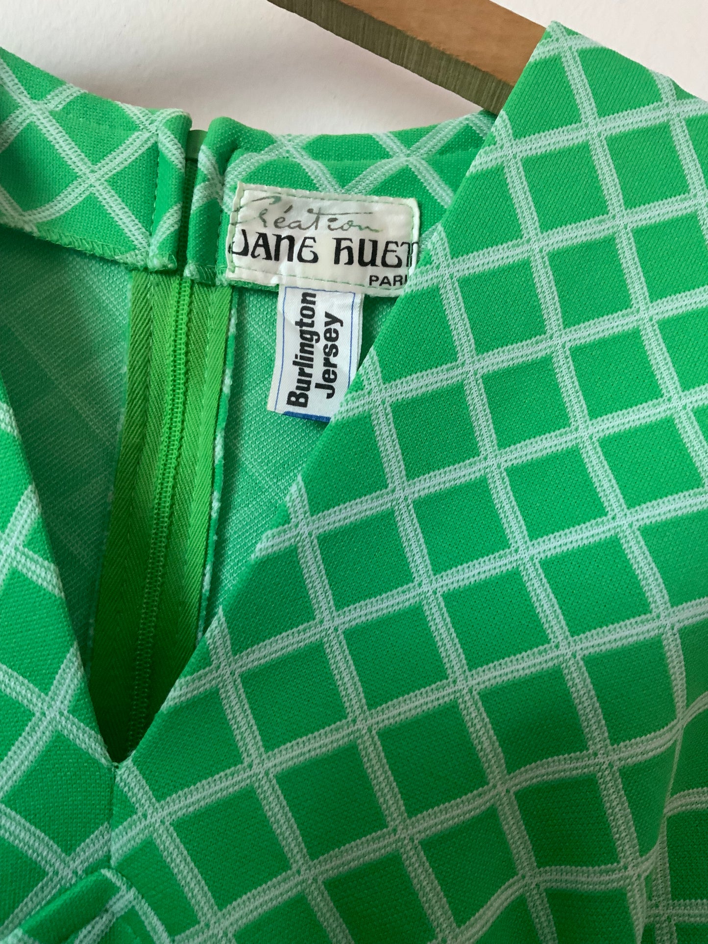 Superbe robe en jersey vert Vintage 1960 carreaux Burlington