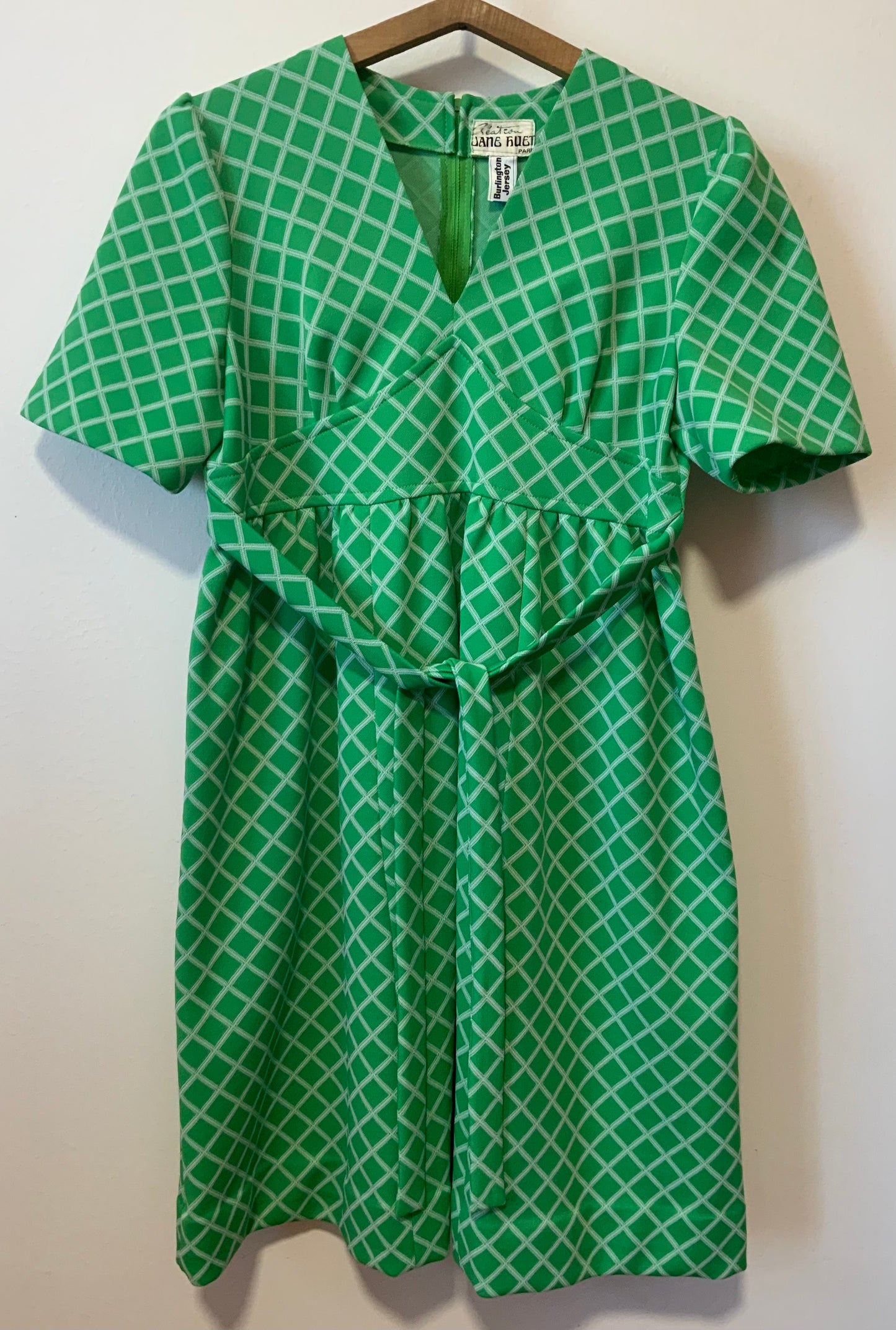 Superbe robe en jersey vert Vintage 1960 carreaux Burlington