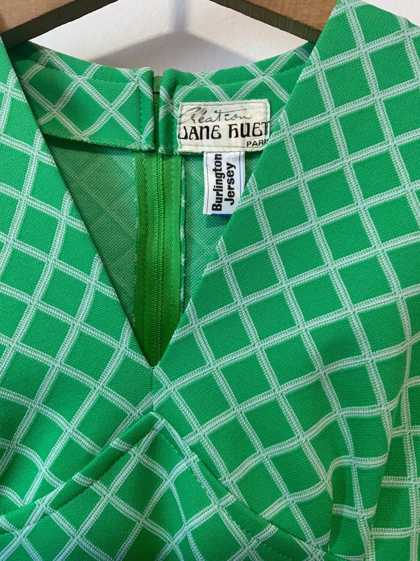 Superbe robe en jersey vert Vintage 1960 carreaux Burlington