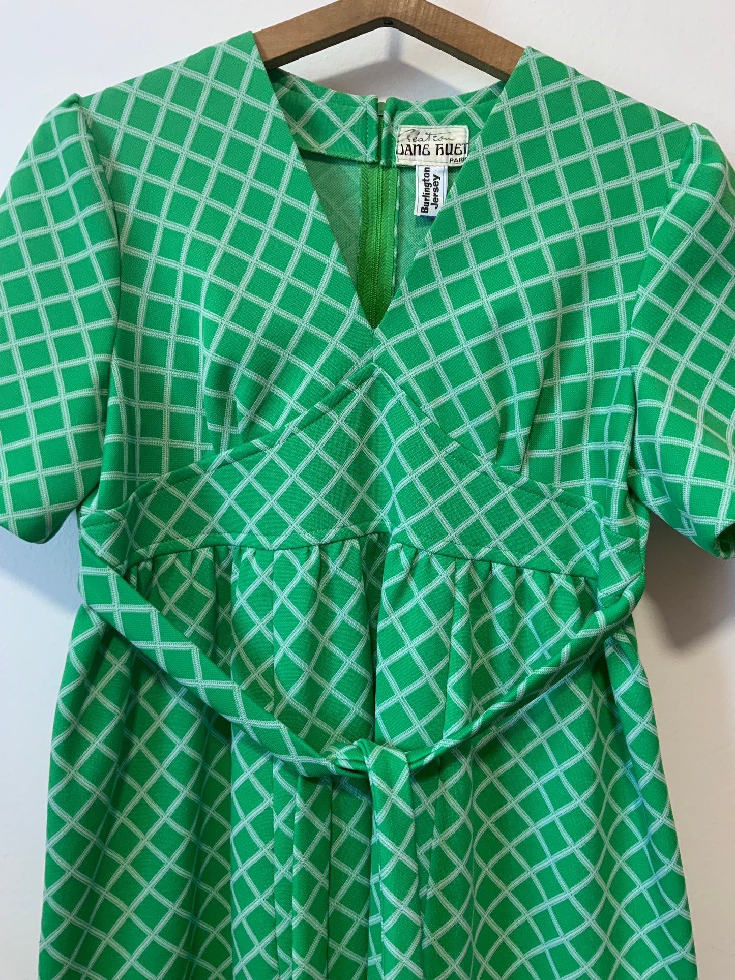 Superbe robe en jersey vert Vintage 1960 carreaux Burlington