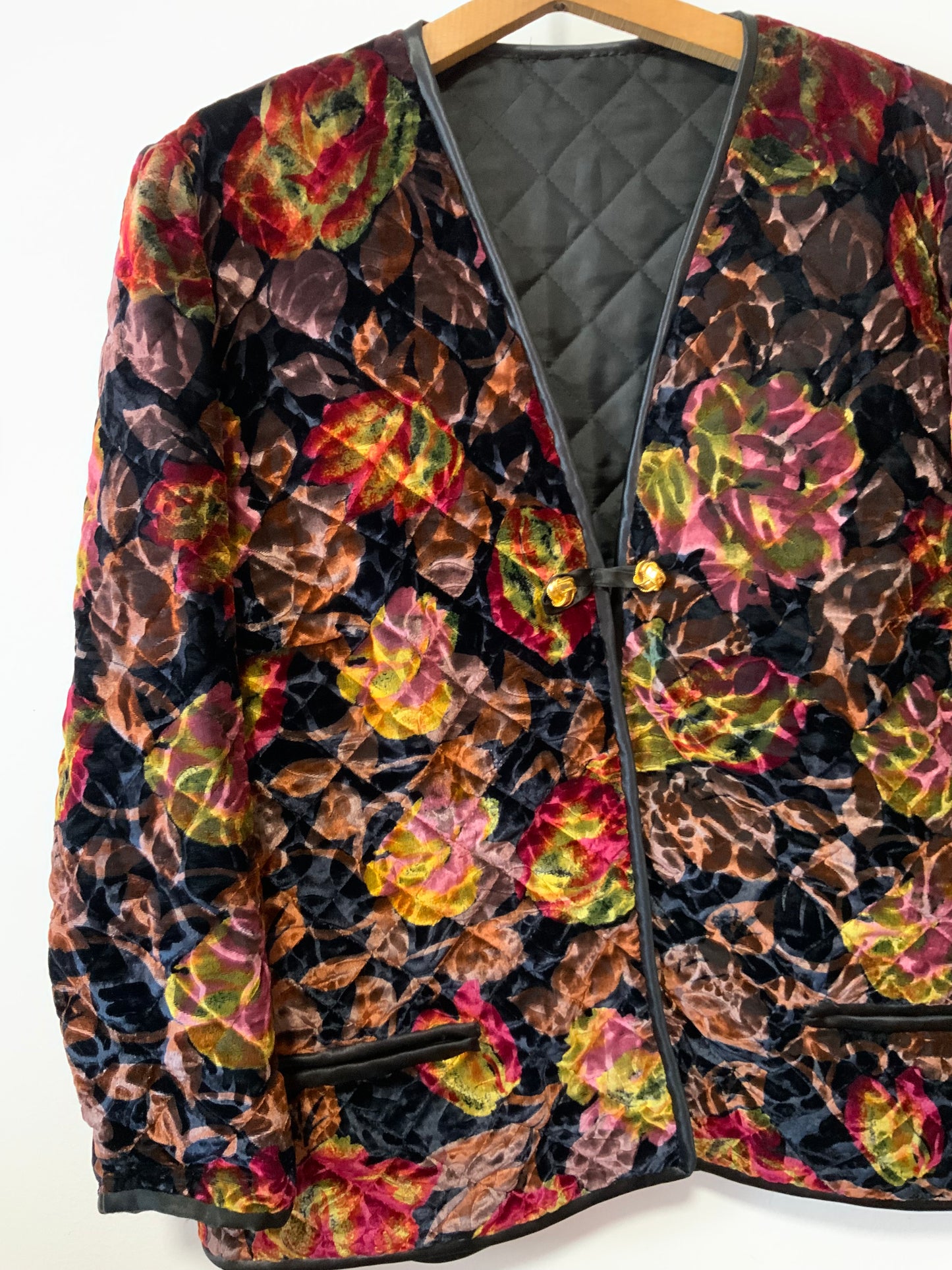 Veste Velours Fleurs Matelassée Vintage Chic Elegance France
