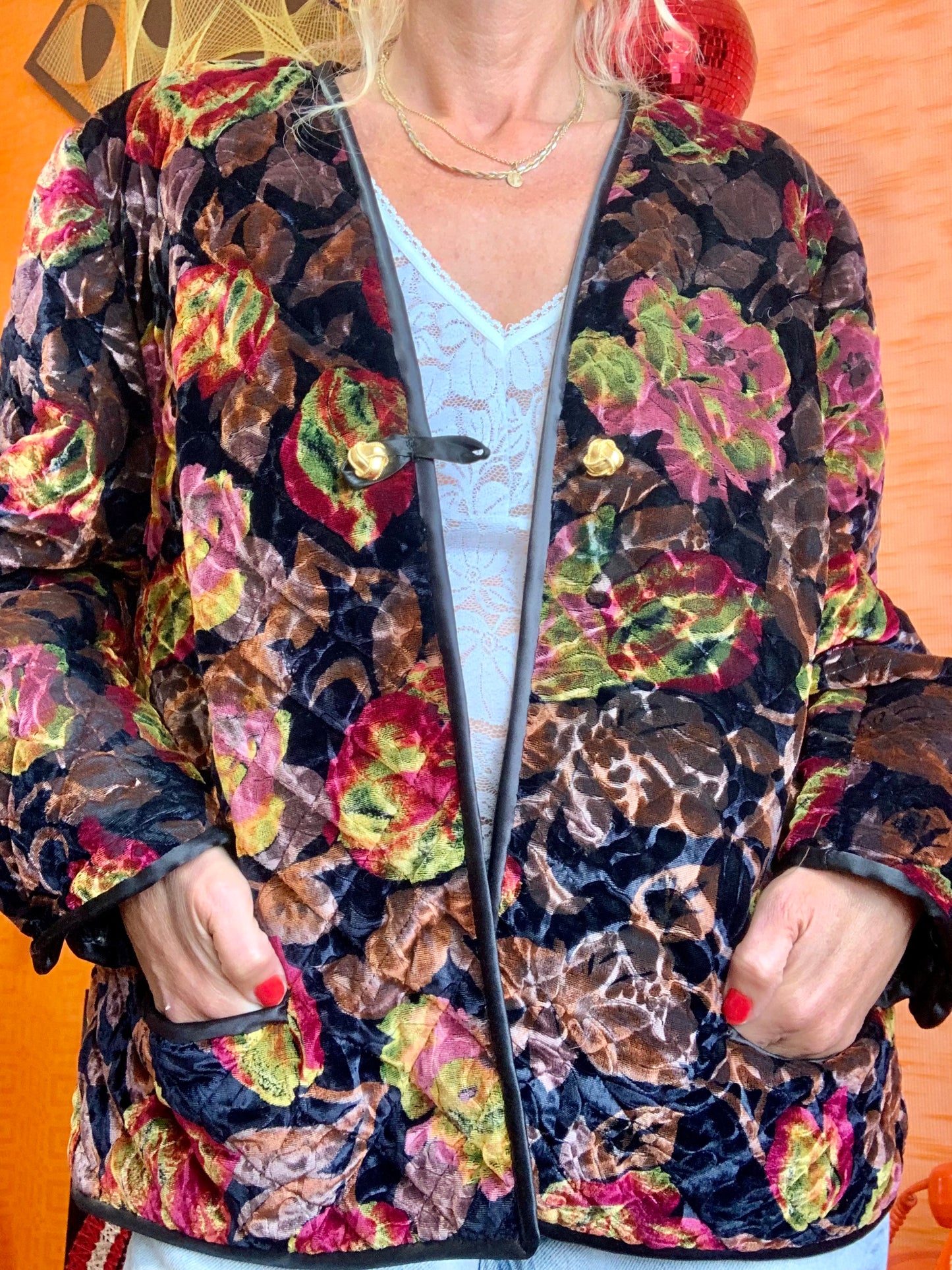 Veste Velours Fleurs Matelassée Vintage Chic Elegance France