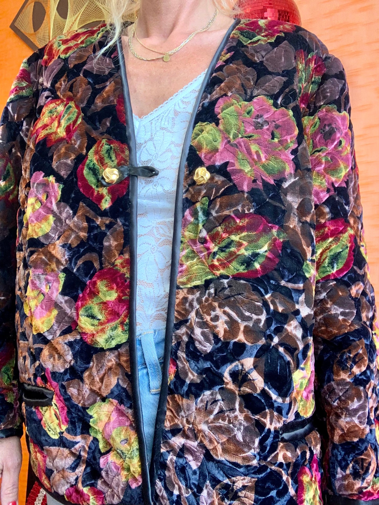 Veste Velours Fleurs Matelassée Vintage Chic Elegance France