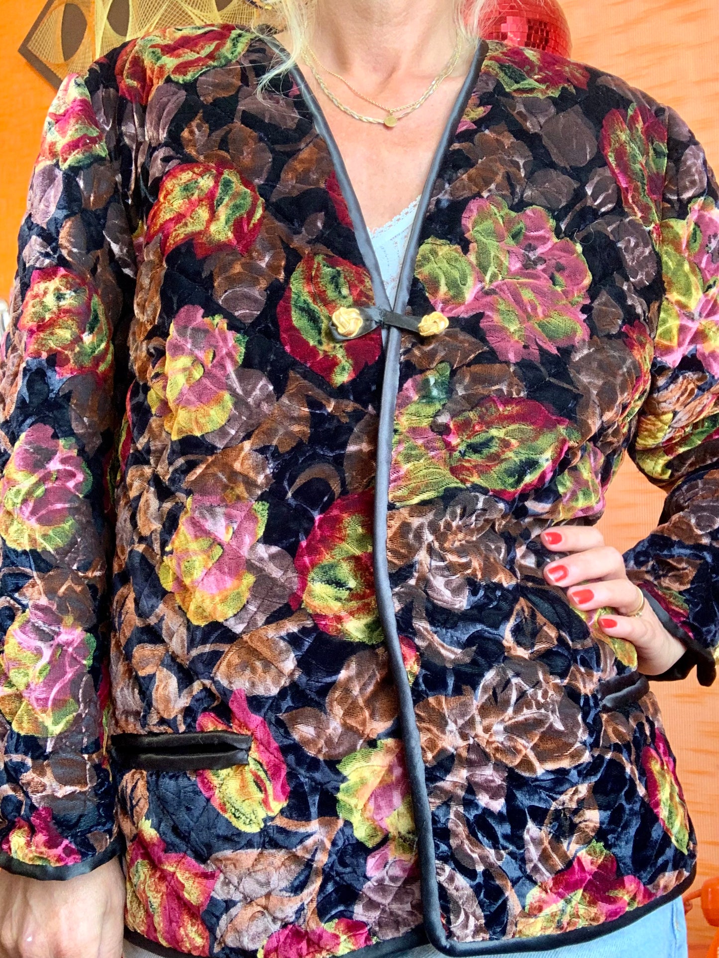 Veste Velours Fleurs Matelassée Vintage Chic Elegance France