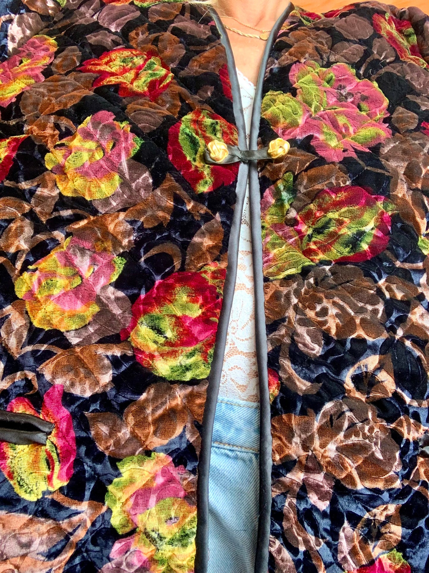 Veste Velours Fleurs Matelassée Vintage Chic Elegance France