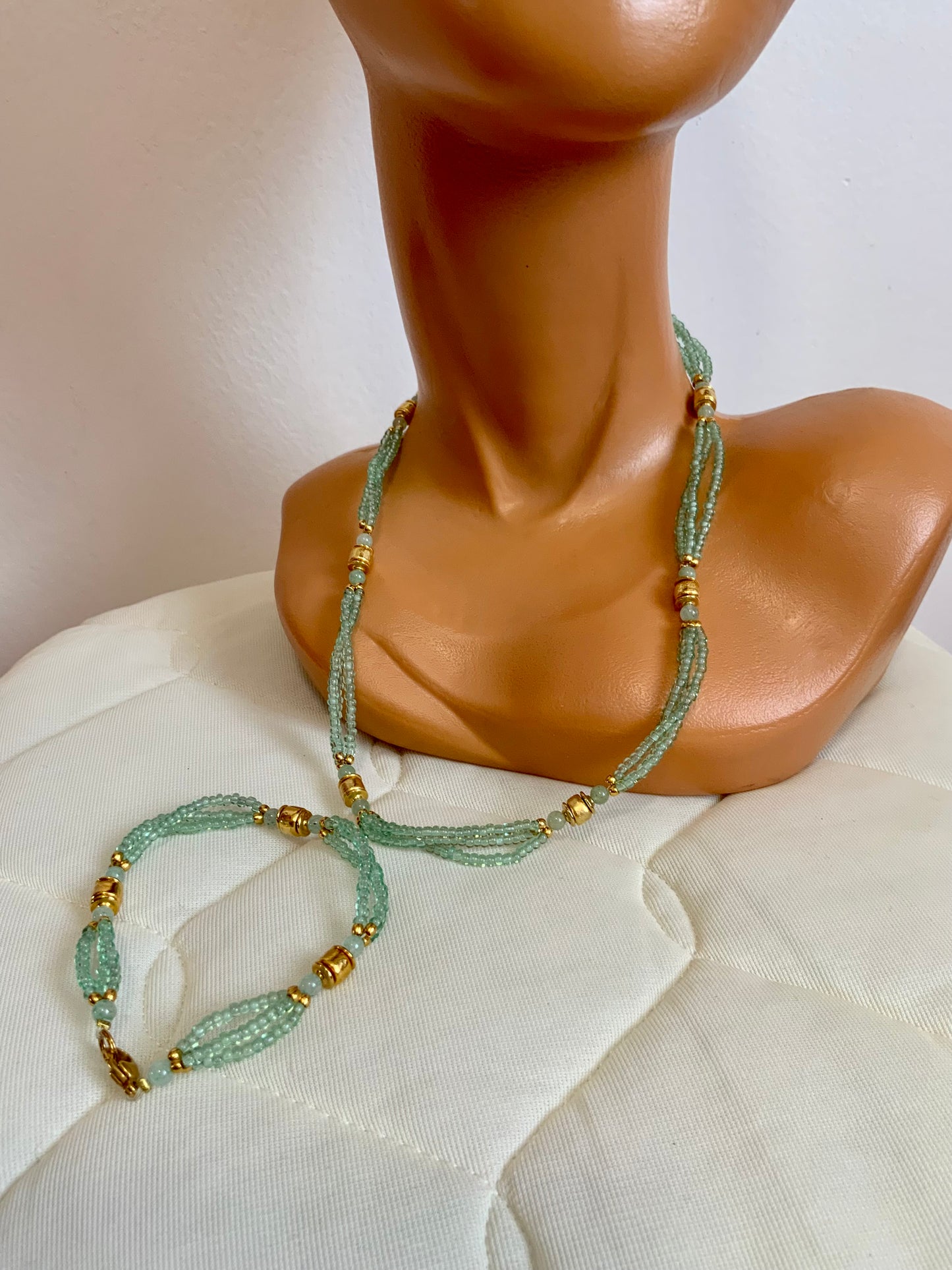 Ensemble de bijoux Collier et bracelet Perles de verre Vintage 80/90