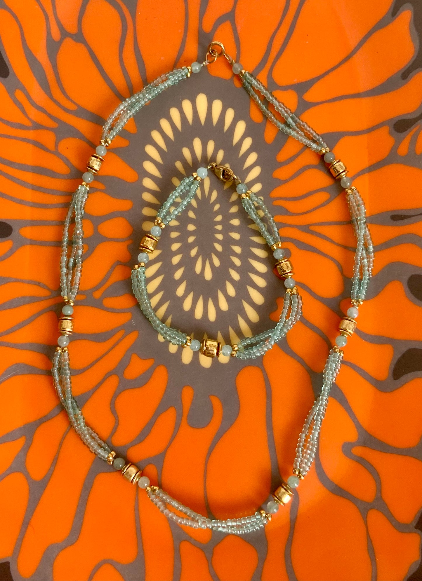 Ensemble de bijoux Collier et bracelet Perles de verre Vintage 80/90